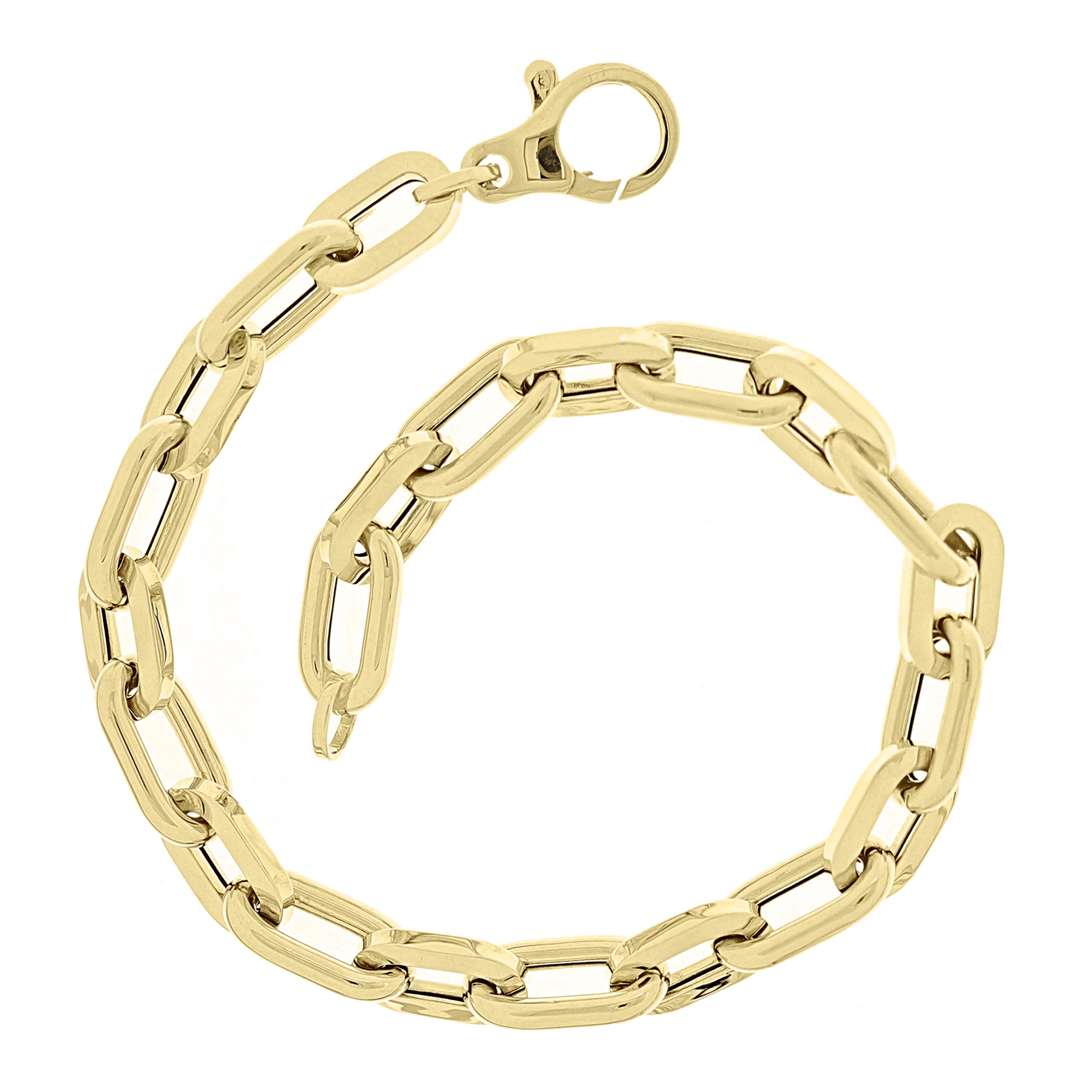 Italian 14k Yellow Gold Hollow Paper Clip Link Chain Bracelet 7.75" 6.8mm 6.7g