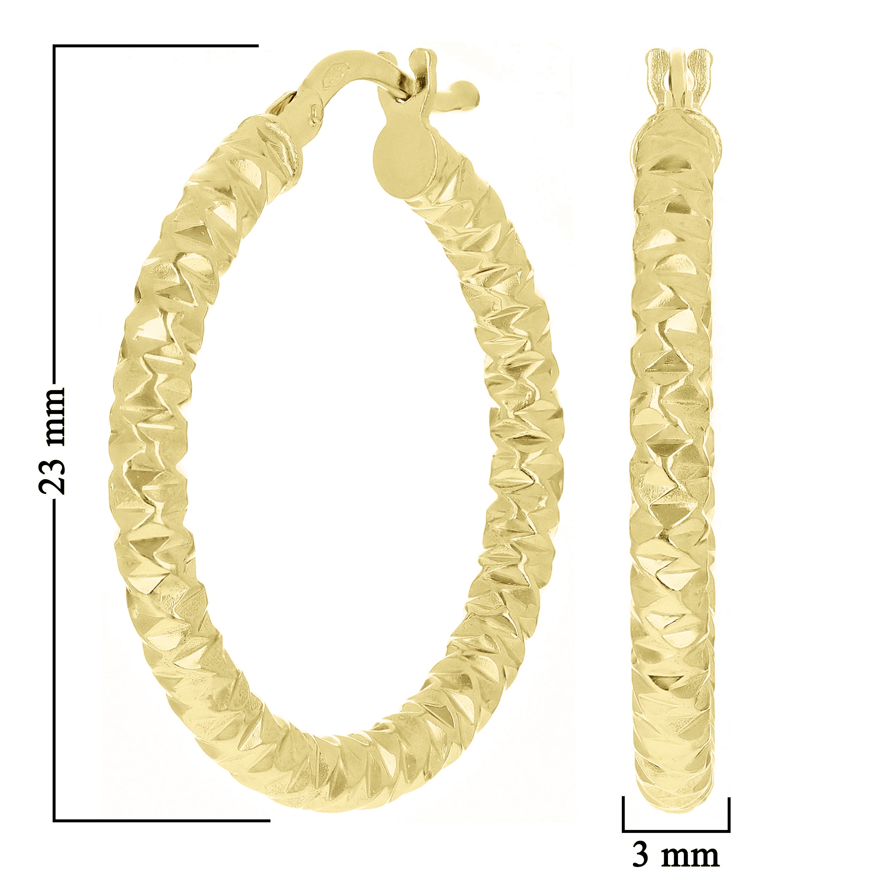 Italian 14k Yellow Gold Round Diamond Cut Hoop Earrings 23mm x 3mm 2.6 grams
