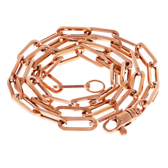 Italian 14k Rose Gold Hollow Paper Clip Link Chain Necklace 16