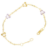 Italian 14k Yellow & White Gold Station Butterfly Charm Bracelet 6.75" 1.7 grams
