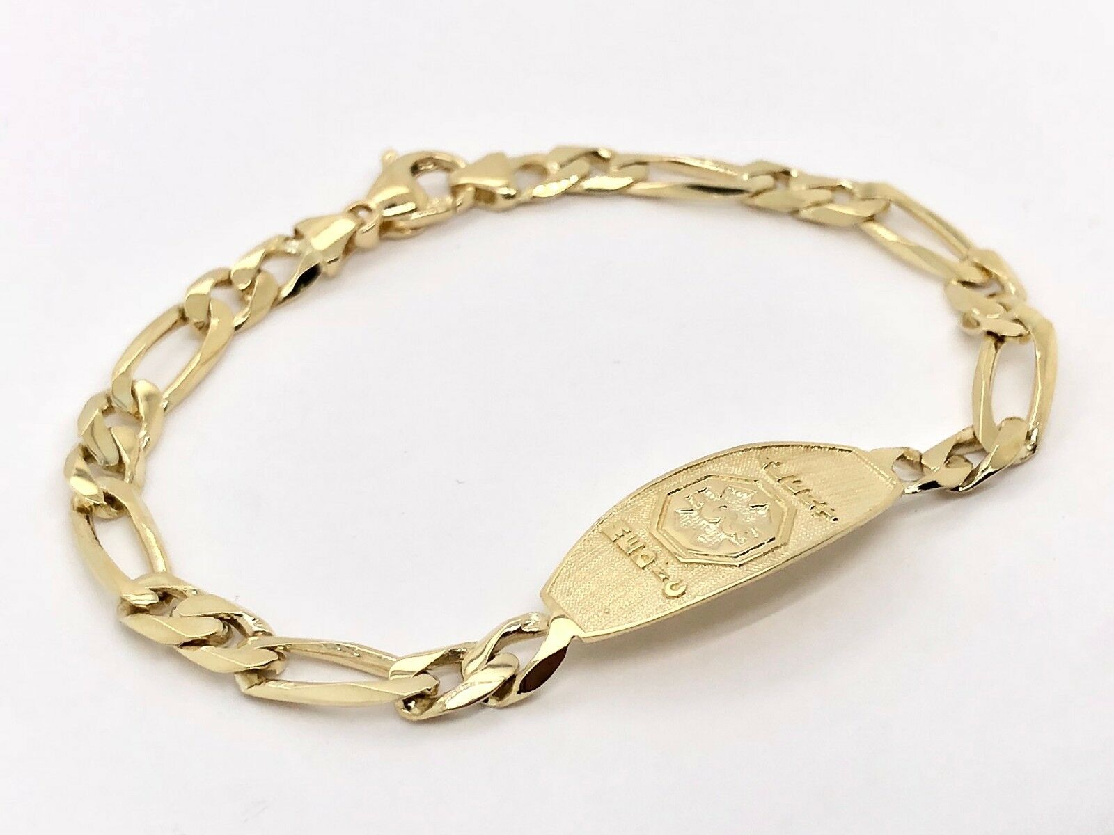 14k Yellow Gold Medical Alert ID Figaro Link Chain Bracelet 9" 13.5mm 17 grams - 9"