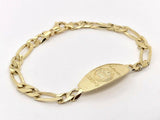14k Yellow Gold Medical Alert ID Figaro Link Chain Bracelet 9" 13.5mm 17 grams - 9"