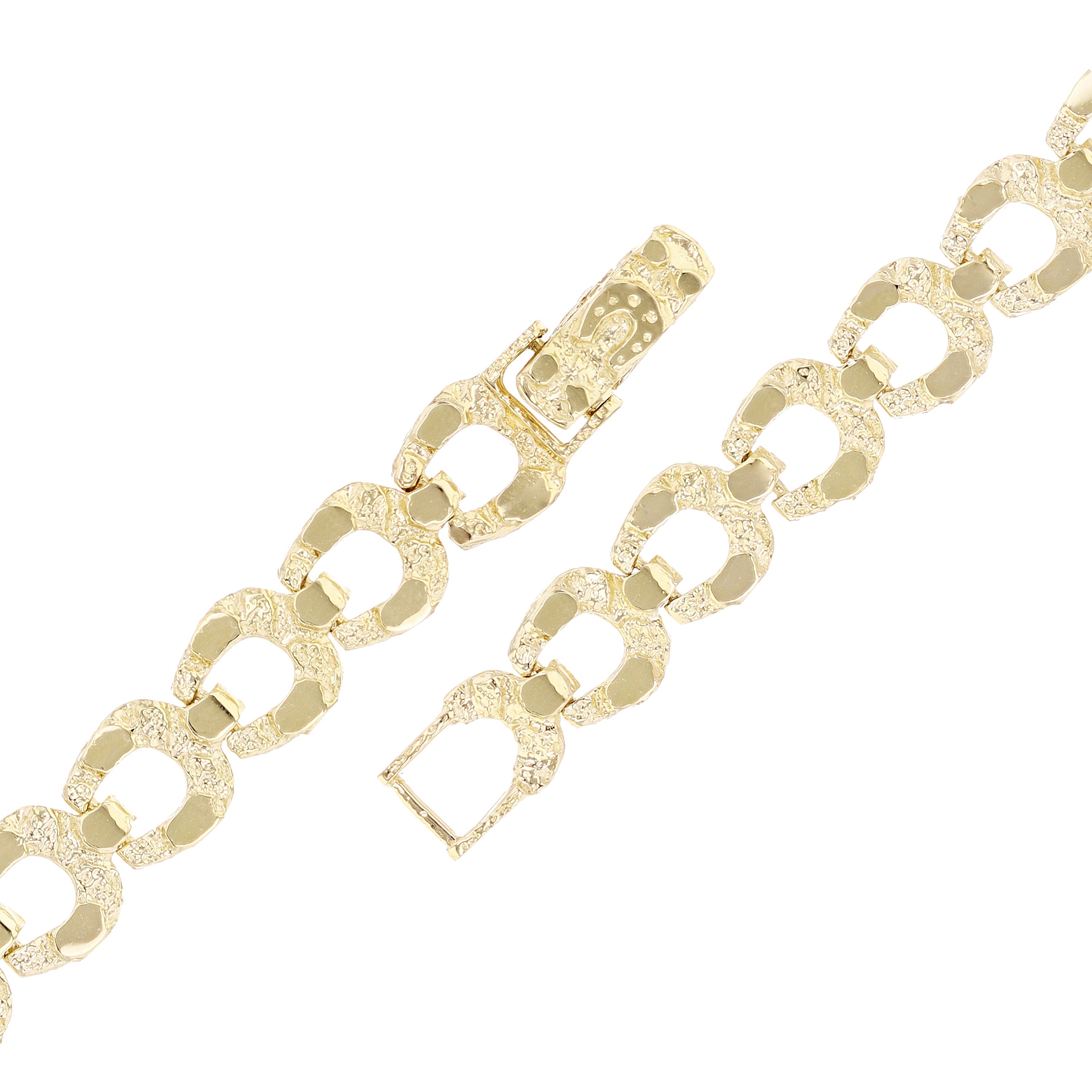 14k Yellow Gold Solid Nugget Horse Shoe Link Bracelet 8mm 7", 7.5", 8", 8.5"