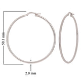 Italian 14k White Gold High Polished Plain 2mm Hollow Hoop Earrings 2" 2.9 grams - White,Size 2" 2.9 grams
