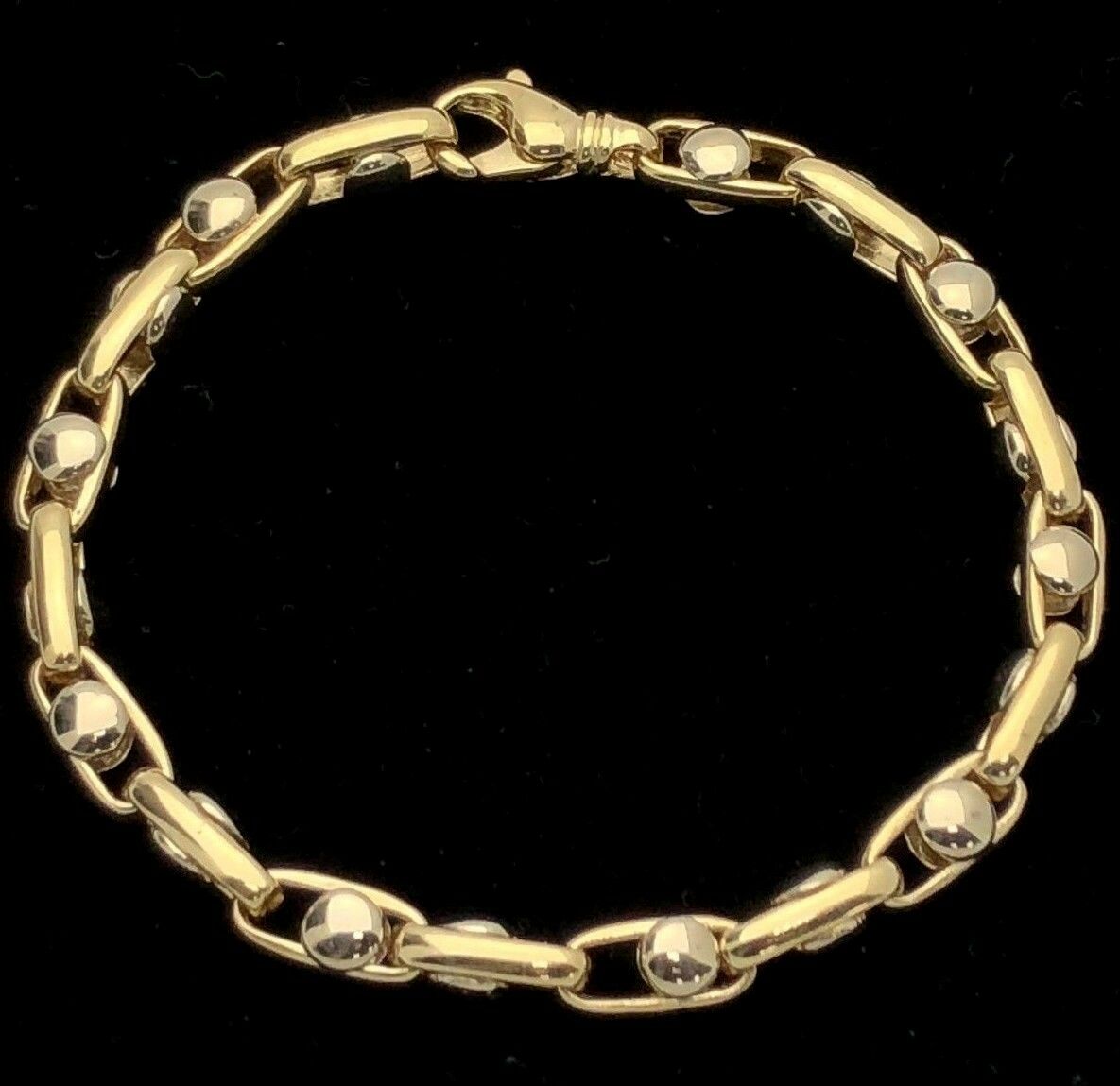 14k Two Tone Gold Handmade Fashion Link Bracelet 8.75" 6.8mm 39.7 grams
