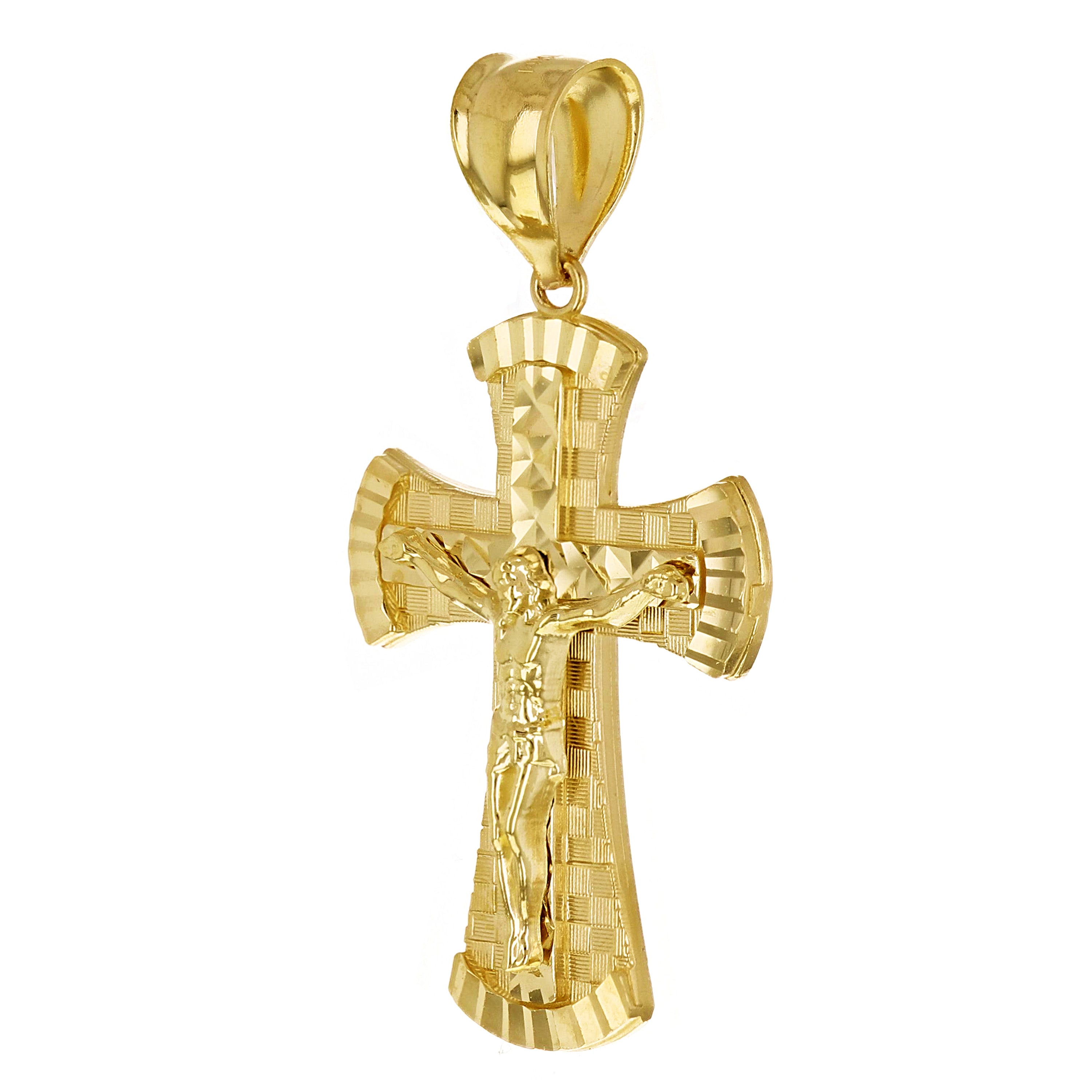 14k Yellow Gold 3D Diamond Cut Jesus Christ Crucifix Cross Pendant 1.9" 5.7grams