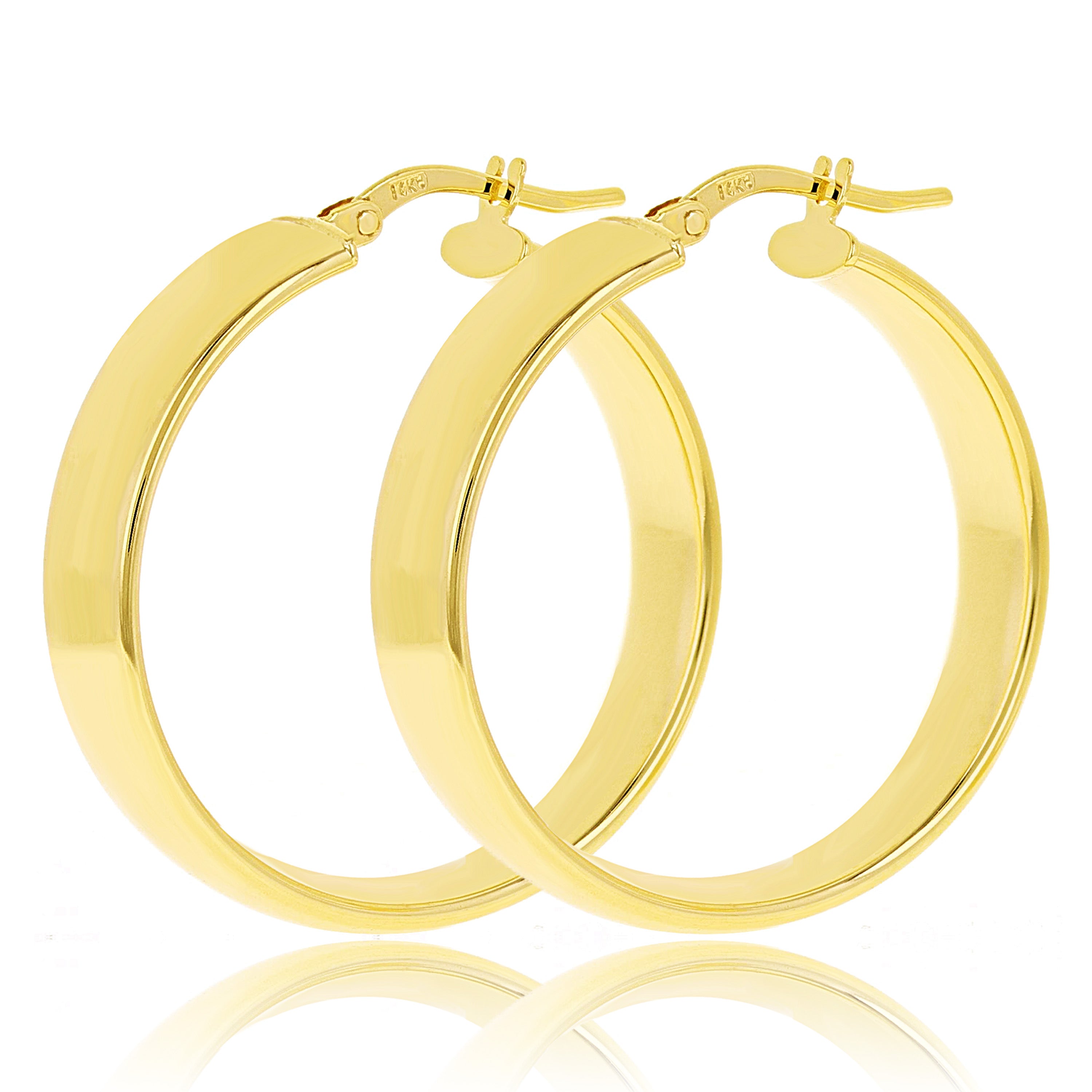 Italian 14k Yellow Gold Rounded Flat Tube Small Hollow Hoop Earrings 1.2" 3.6 grams - 3.6 grams