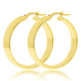 Italian 14k Yellow Gold Rounded Flat Tube Small Hollow Hoop Earrings 1.2" 3.6 grams - 3.6 grams