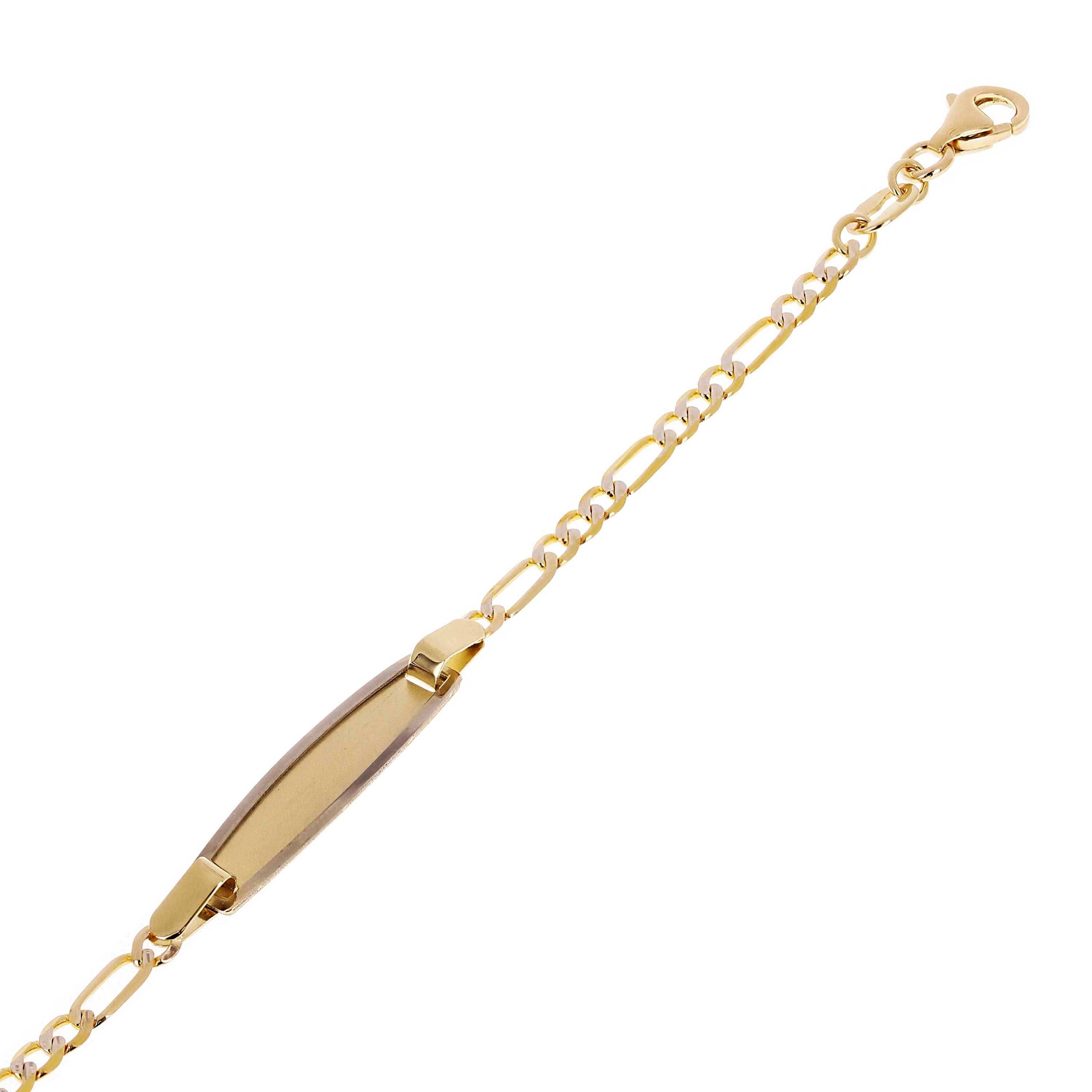 Italian 14k Two Tone Gold Engravable Baby Kids ID Figaro Bracelet 5.5" 2 grams