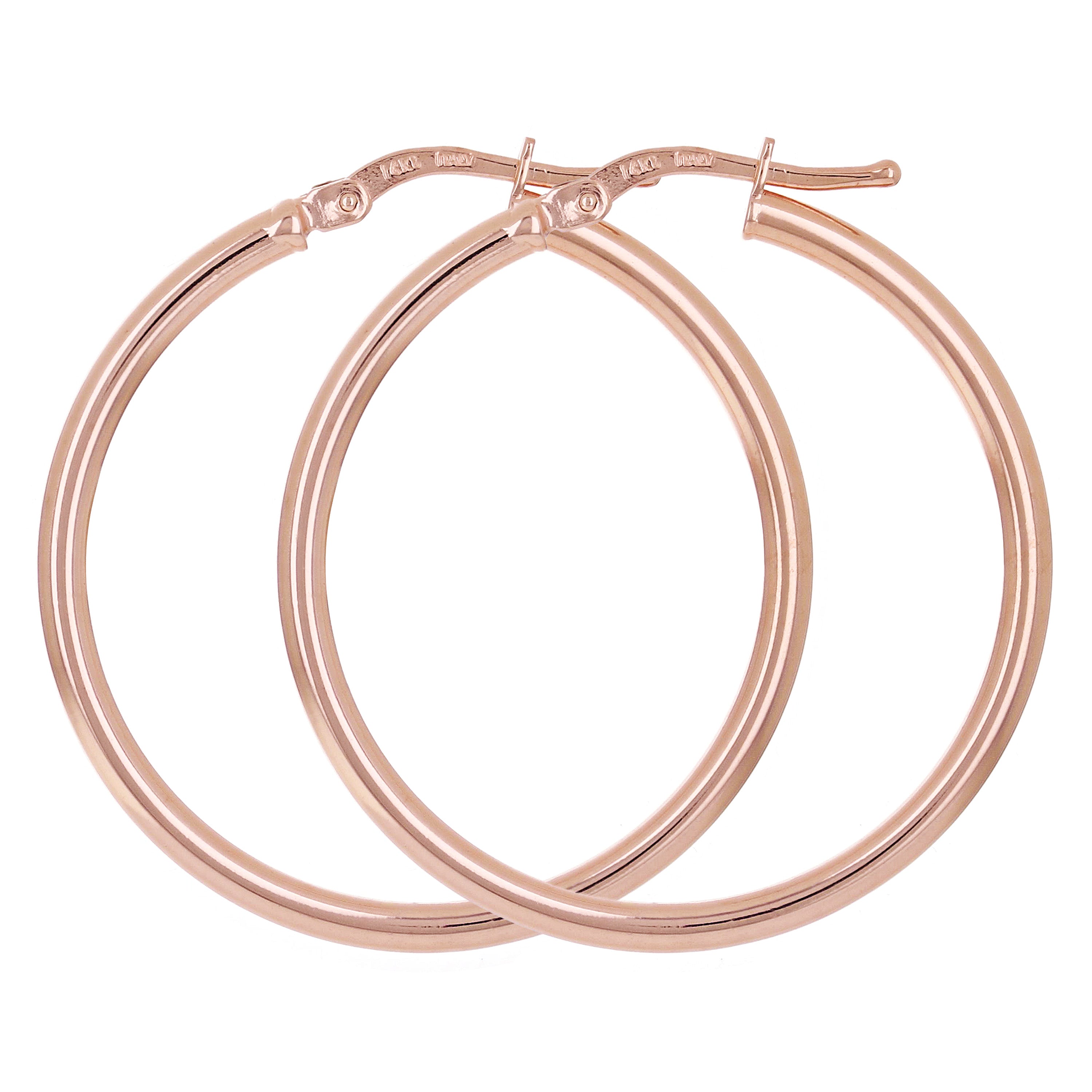Italian 14k Rose Gold High Polished Plain 2mm Hollow Hoop Earrings 1.2" 2 grams - Rose,Size 1.2" 2 grams