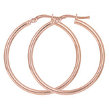 Italian 14k Rose Gold High Polished Plain 2mm Hollow Hoop Earrings 1.2" 2 grams - Rose,Size 1.2" 2 grams