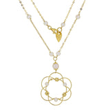 Italian 14k Yellow Gold White Pearl Magic Wire Sphere Pendant Y-Necklace