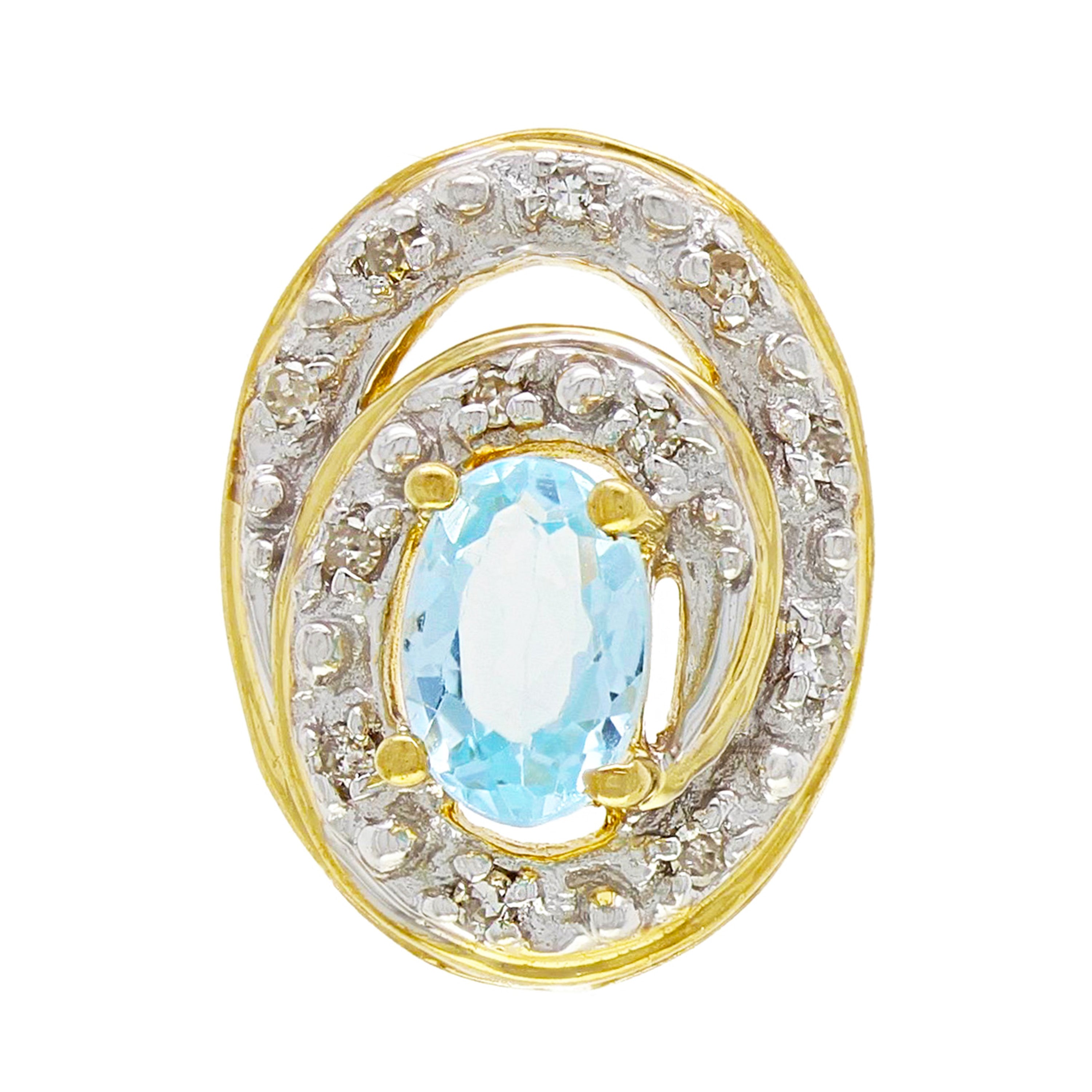 14k Yellow Gold Aquamarine & Diamond Accent Swirl Floating Pendant