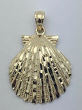 14k Yellow Gold Solid Diamond Cut Ocean Scallop Sea Shell Charm Pendant 3.7grams