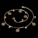 Italian 14k Two Tone Gold Flower & Ball Beads Charm Anklet Bracelet 10" 2.3g