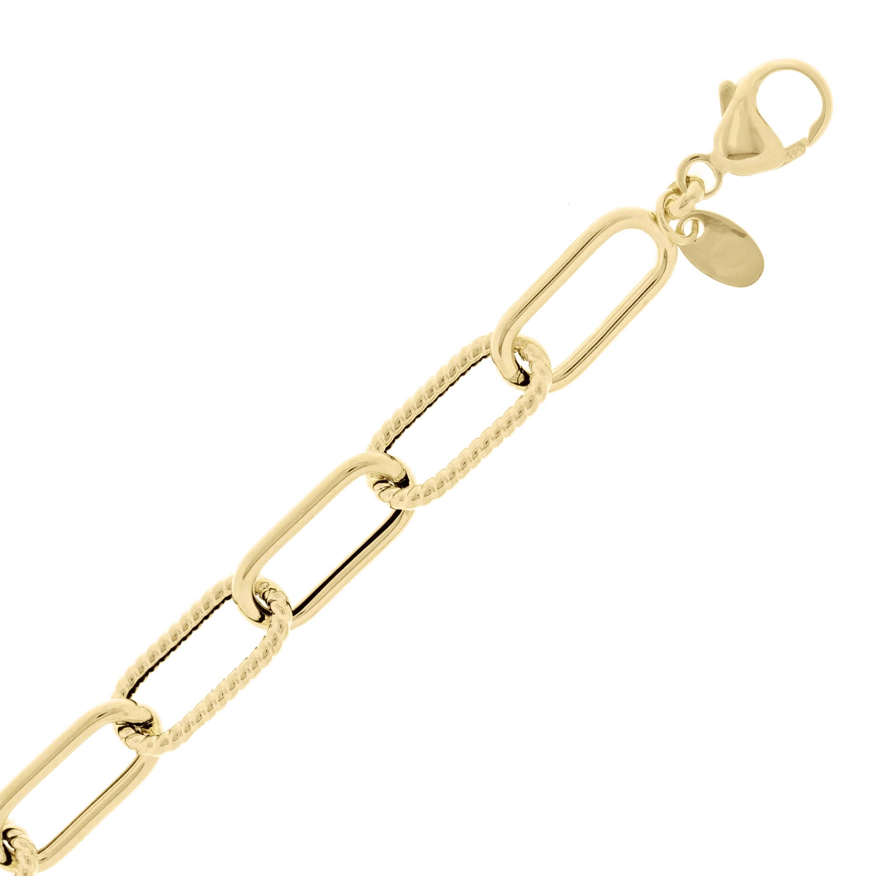 Italian 14k Yellow Gold Hollow Twisted Paper Clip Link Bracelet 7.75" 7.5mm 5g