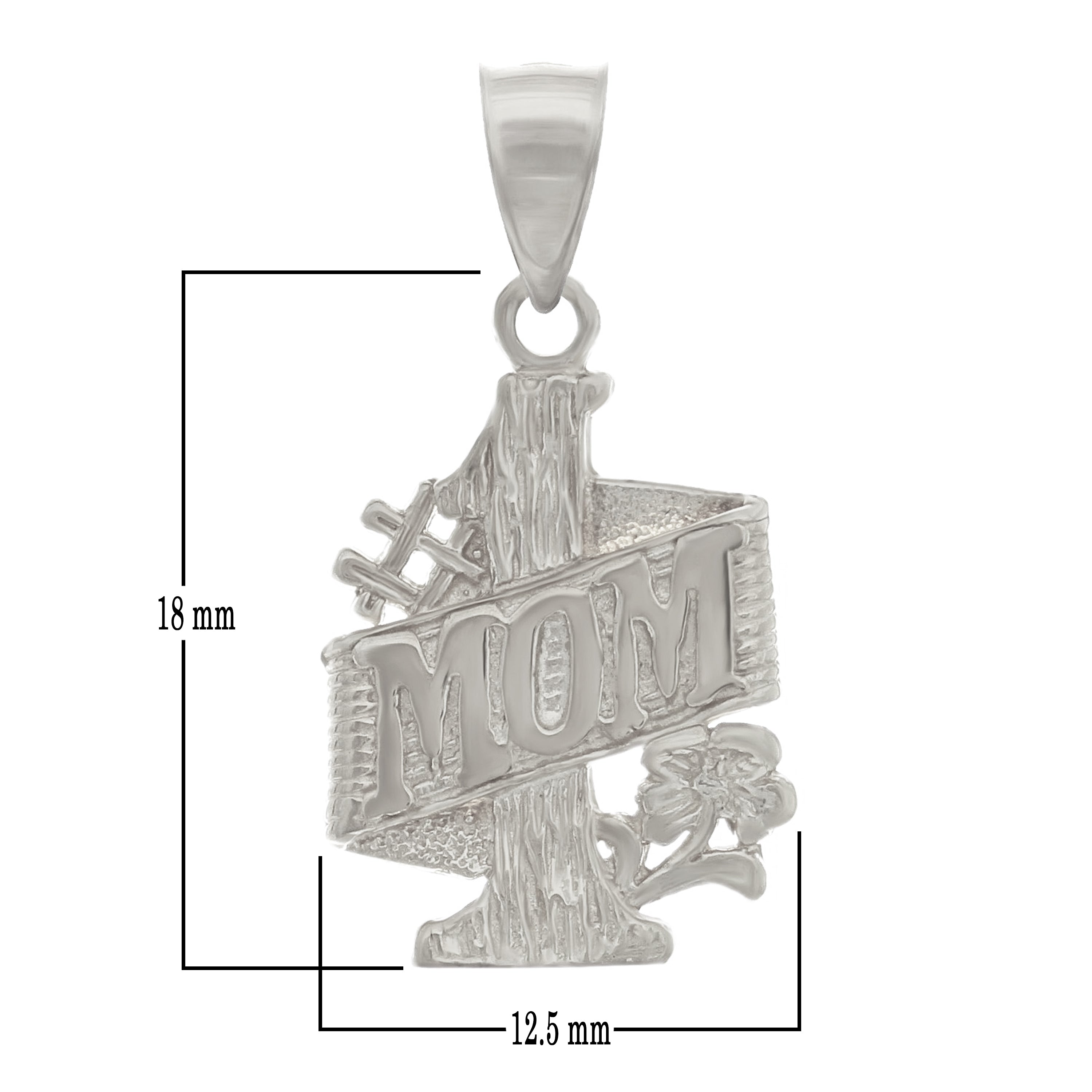 14k White Gold Mother's Day Gift #1 MOM Pendant - White