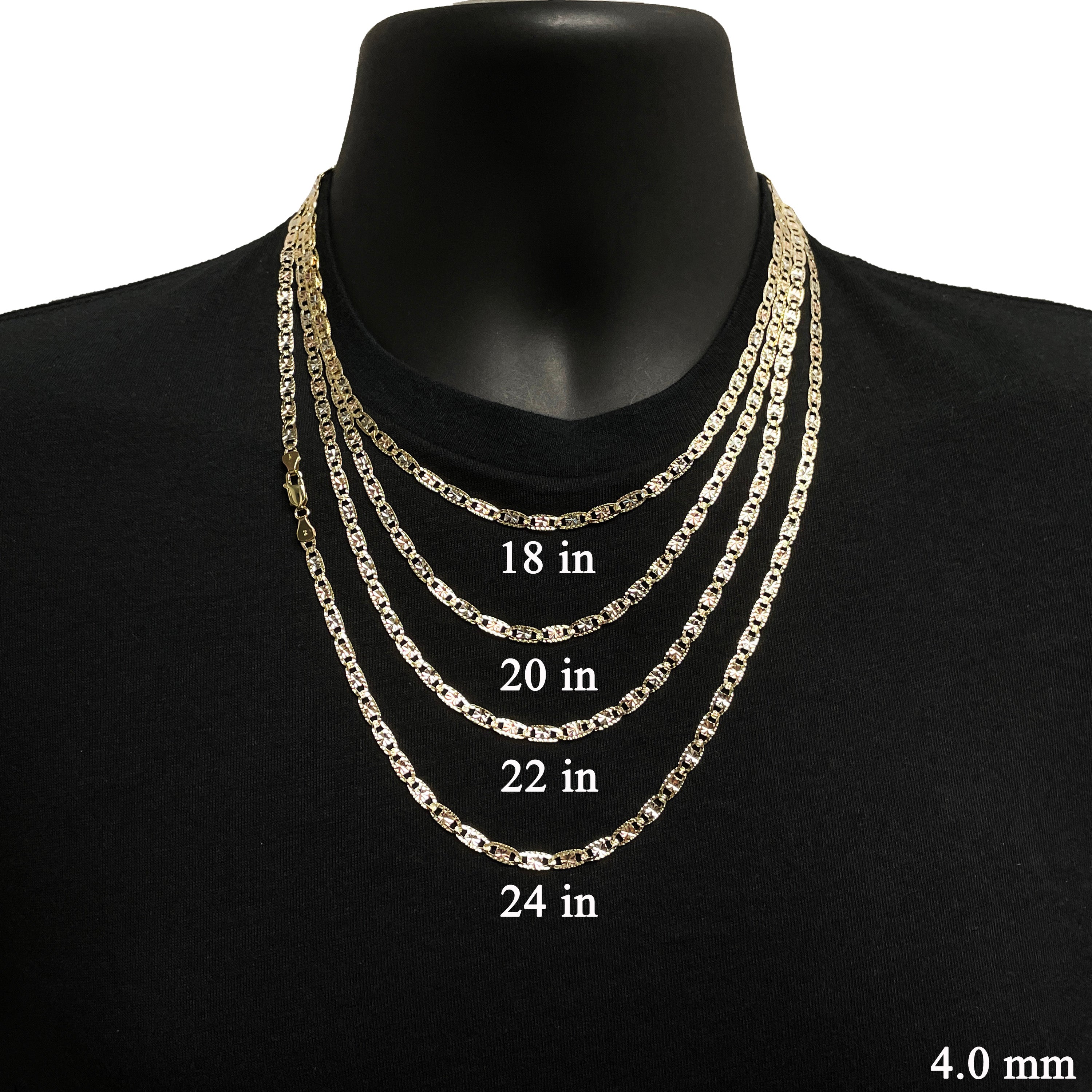 Italian 14k Tri-Color Gold Diamond Cut Valentino Chain Necklace 18" 4mm 9 grams - 18" 9 grams