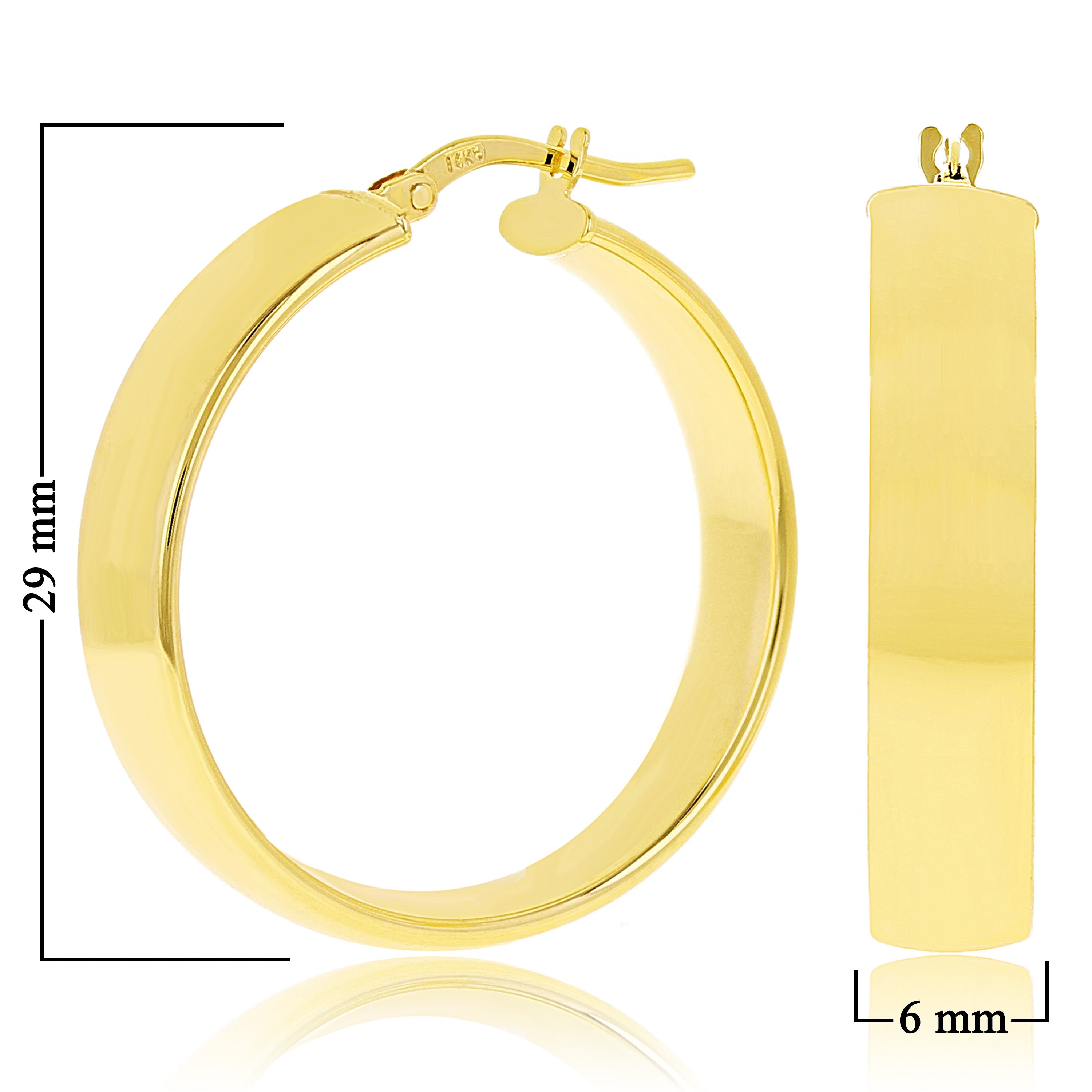 Italian 14k Yellow Gold Rounded Flat Tube Small Hollow Hoop Earrings 1.2" 3.6 grams - 3.6 grams
