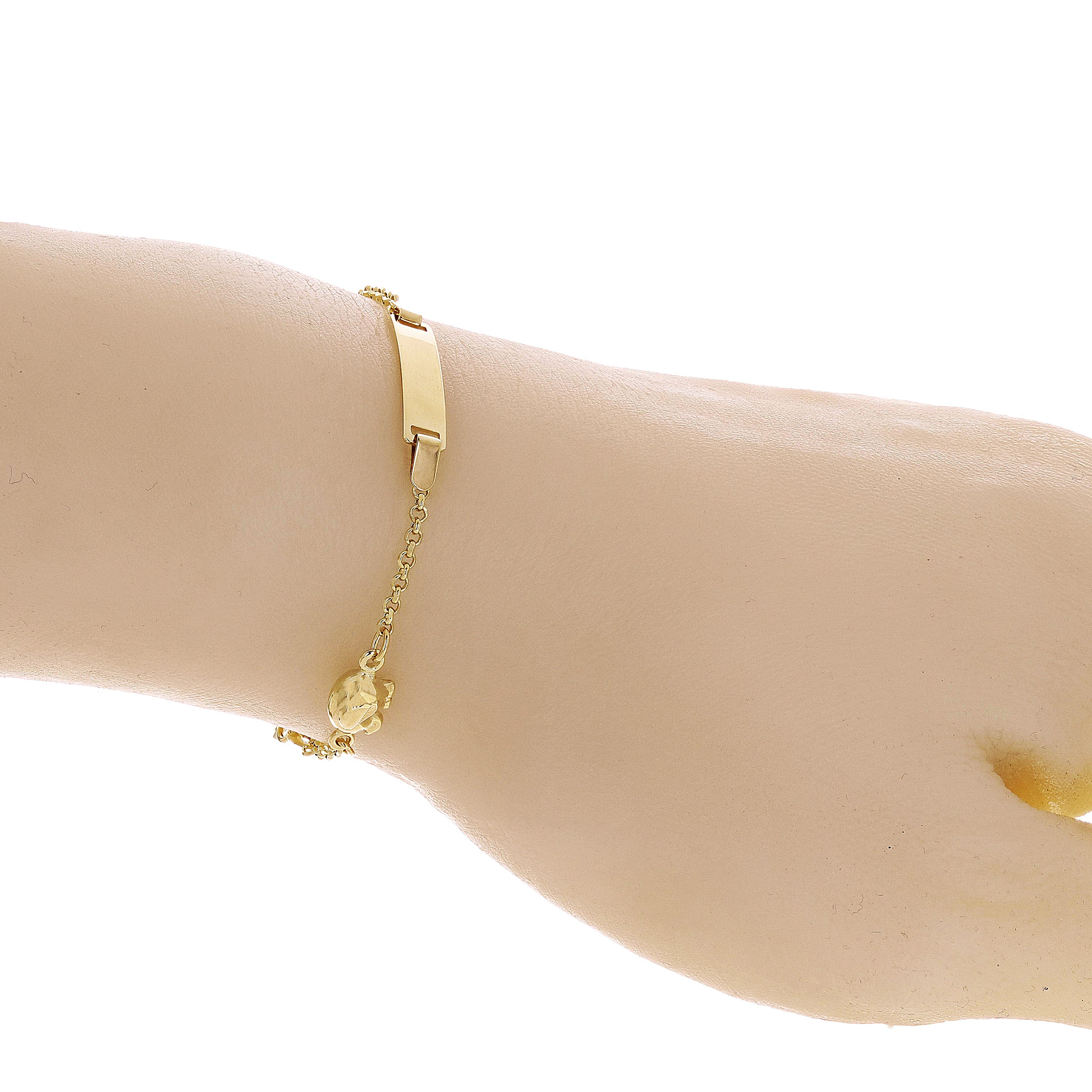 Italian 14k Yellow Gold Engravable Elephant Charm Baby Kids ID Bracelet 5.5"