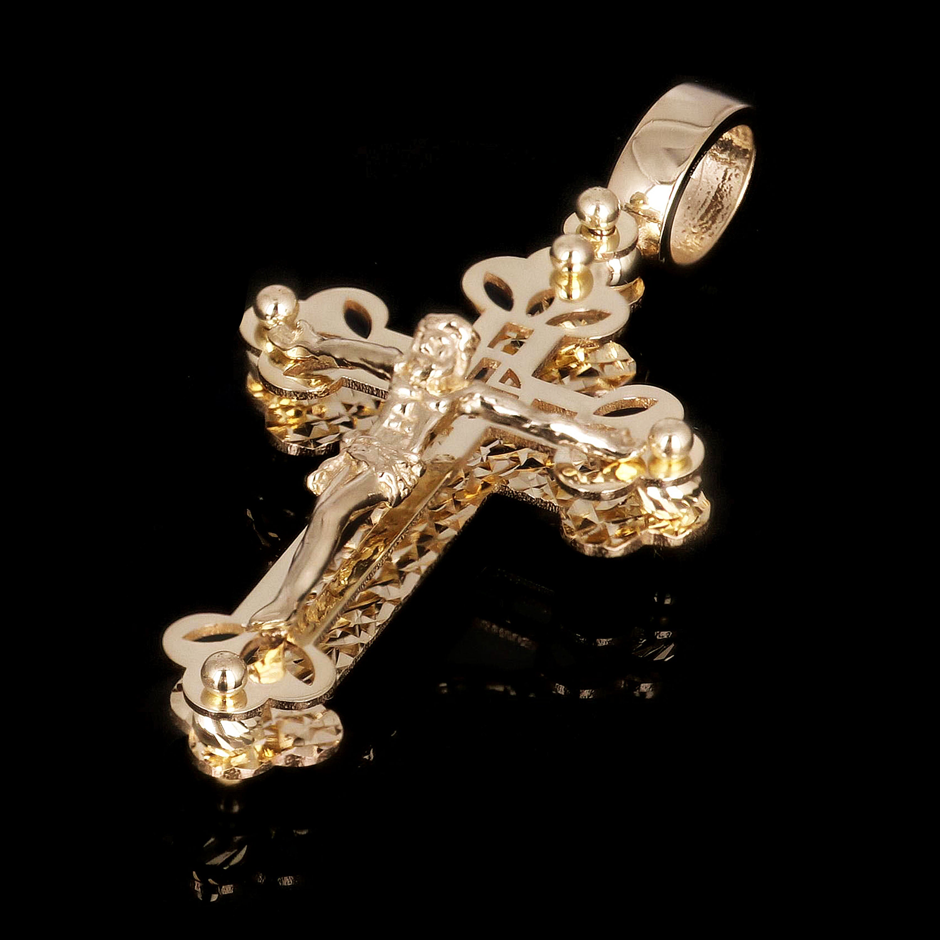 Italian 14k Yellow Gold 3D Double Sided Crucifix Cross Charm Pendant 1.6" 3.6g