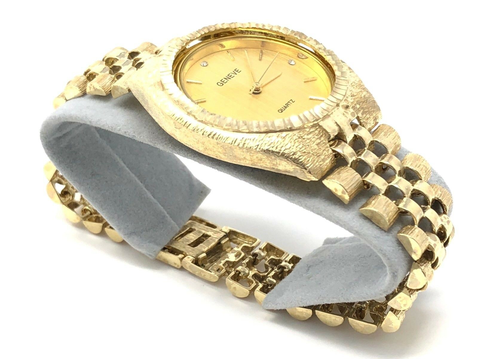 10k Yellow Gold Watch Link Band Bracelet with Geneve Watch 7.5"-8" 46 grams