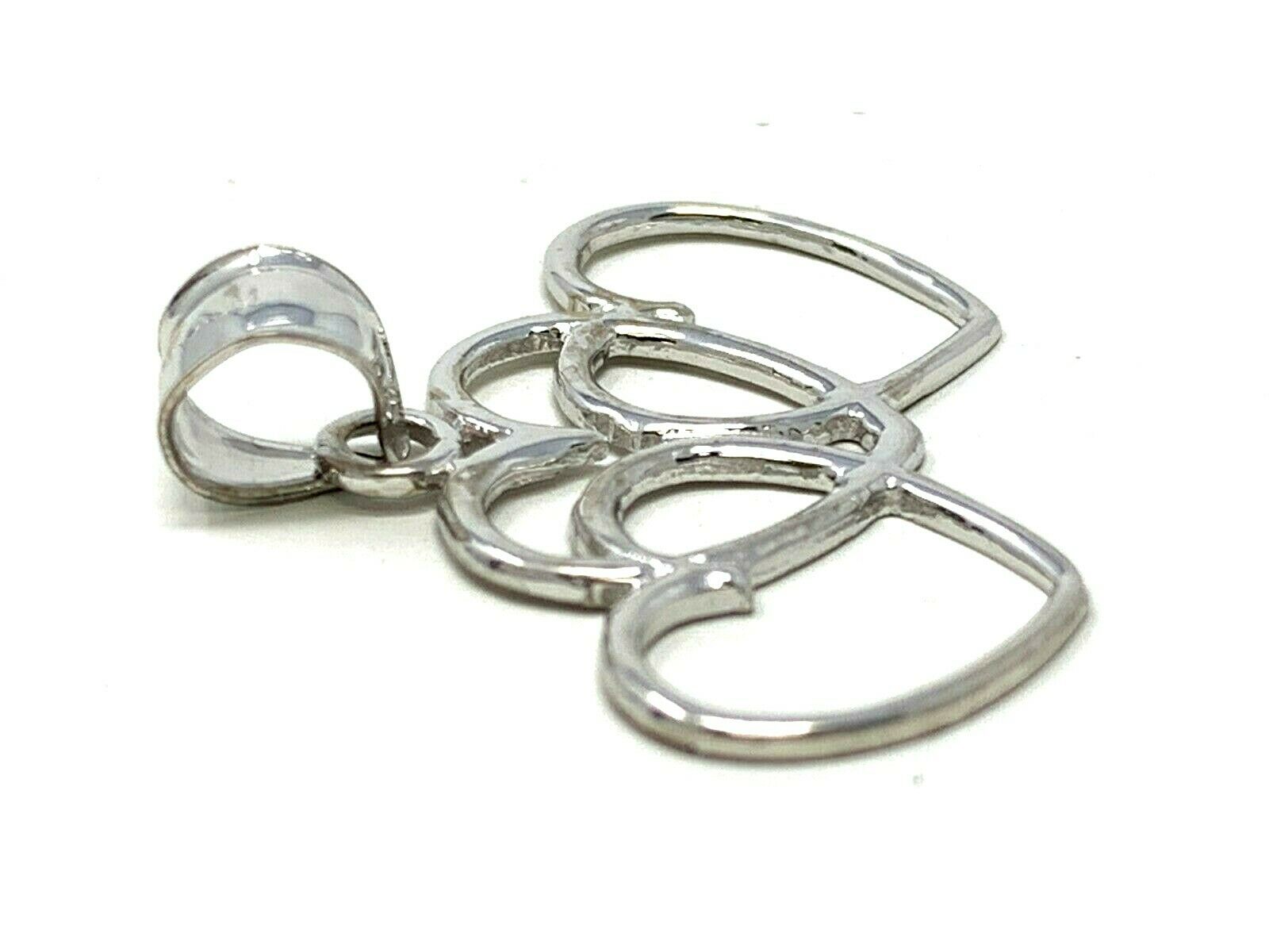 14k White Gold Solid Triple Heart Charm Pendant 1.2 grams