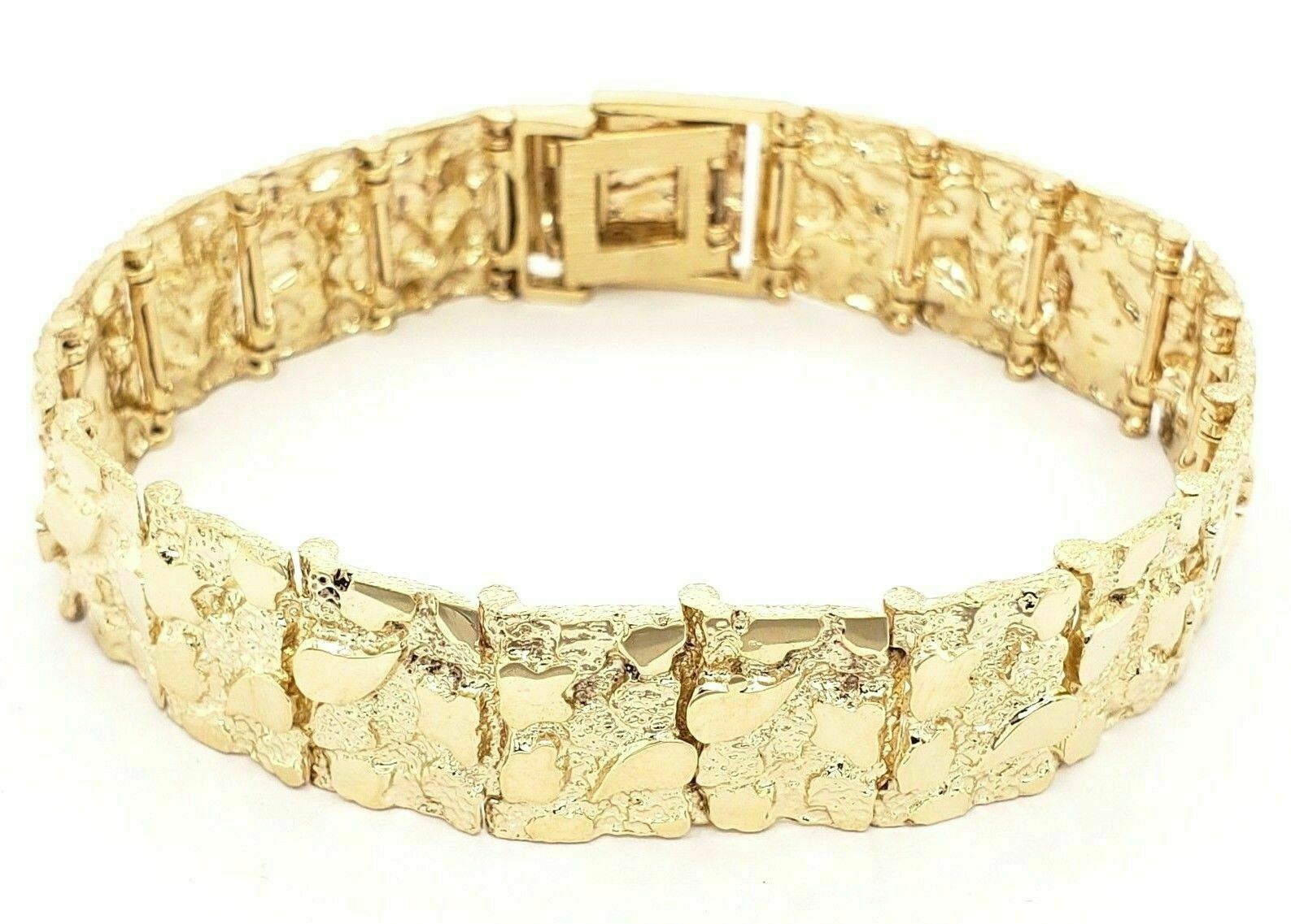 14k Yellow Gold Nugget Bracelet Adjustable 8.5" - 9" 15.5mm 44.5 grams