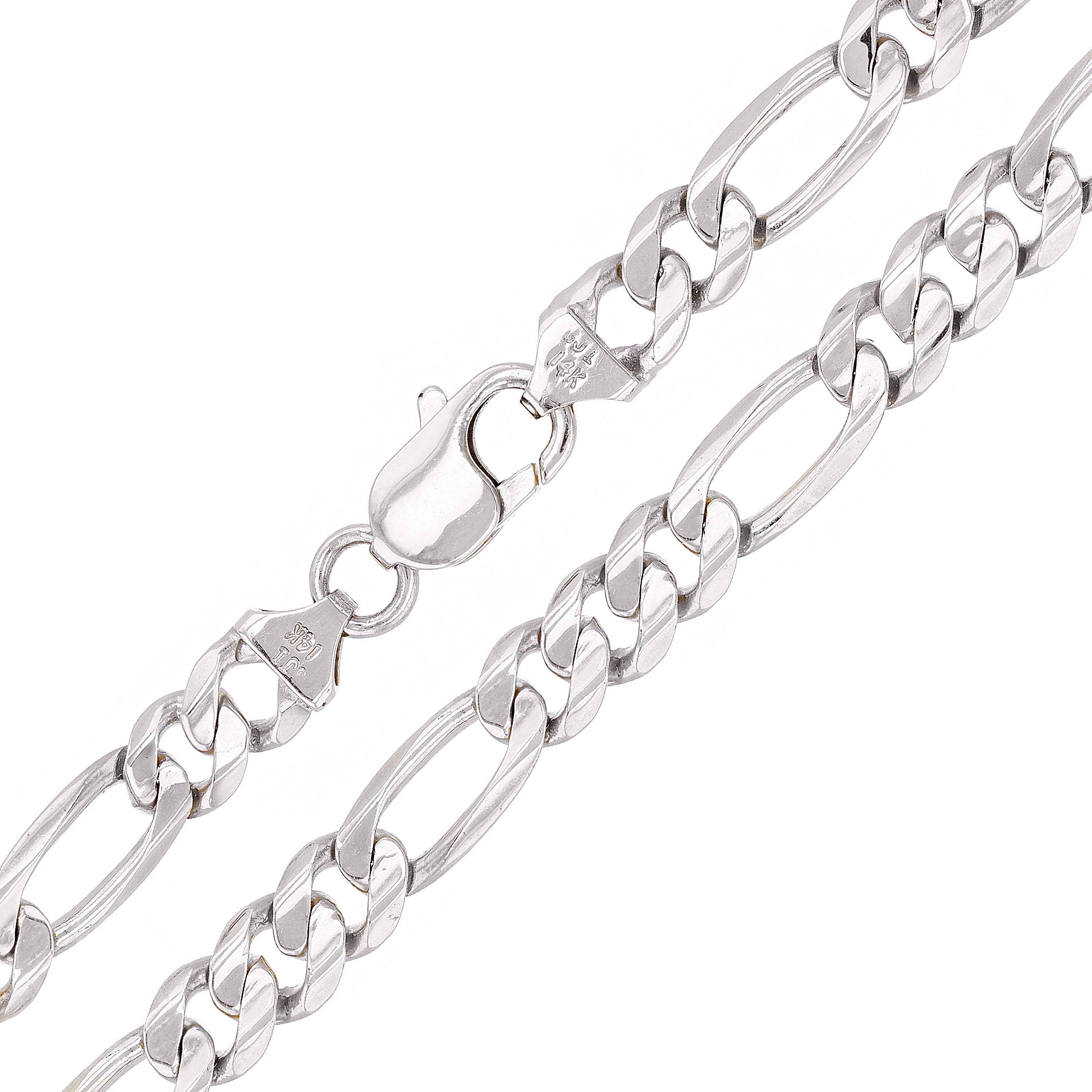 Men's 14k White Gold Solid Figaro Necklace Link Chain 20" 7.75mm 52 grams - White,20"