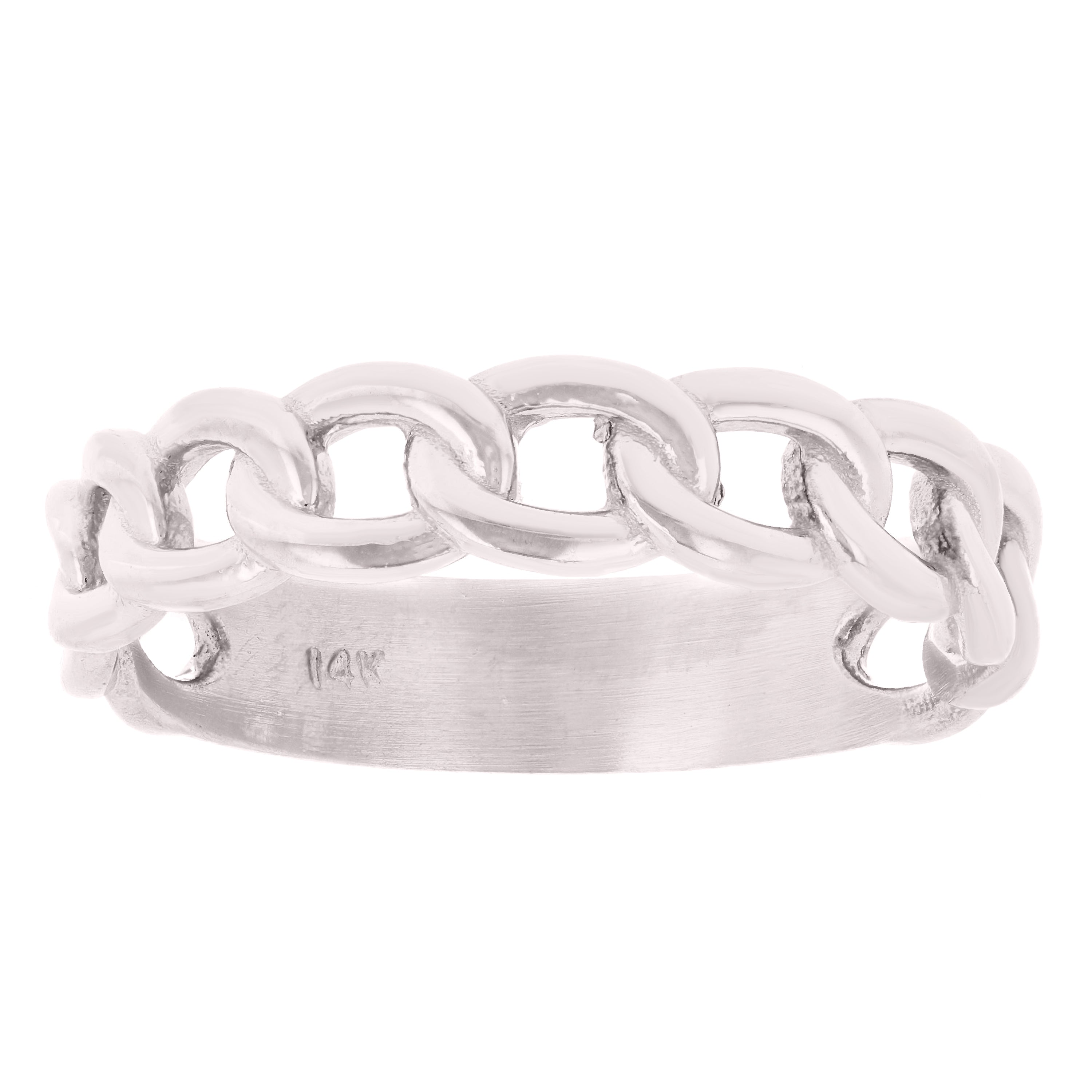 14k White Gold Cuban Link Ring Chain Stackable Ring Band Size 9 3.8 grams - White