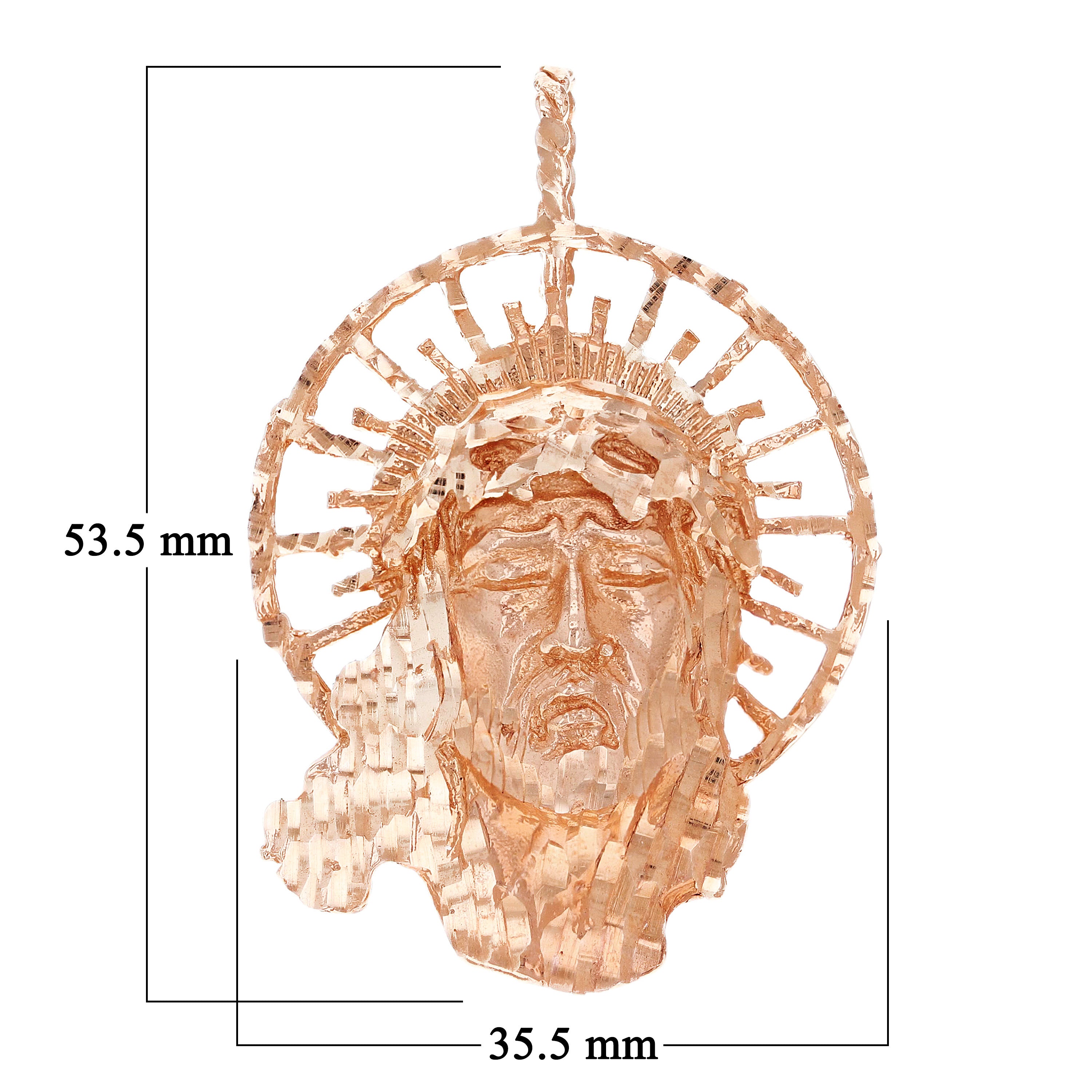 14k Rose Gold Diamond Cut Jesus Christ Face Religious Charm Pendant 2.1" 16.5g - Rose