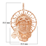 10k Rose Gold Diamond Cut Jesus Christ Face Religious Charm Pendant 2.1" 14.7g - Rose