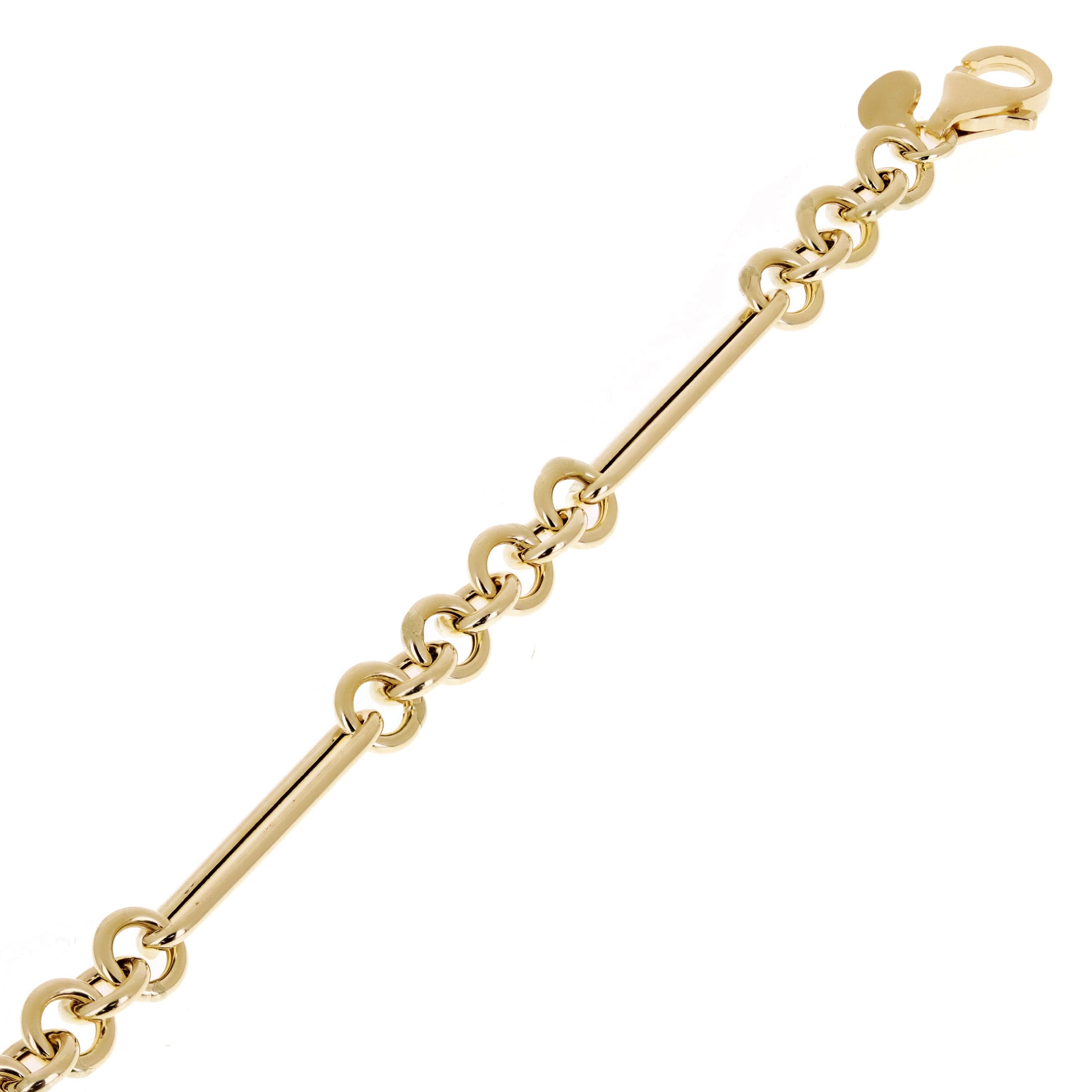 Italian 14k Yellow Gold Hollow Rolo & Paper Clip Link Chain Bracelet 7.5" 4.2g