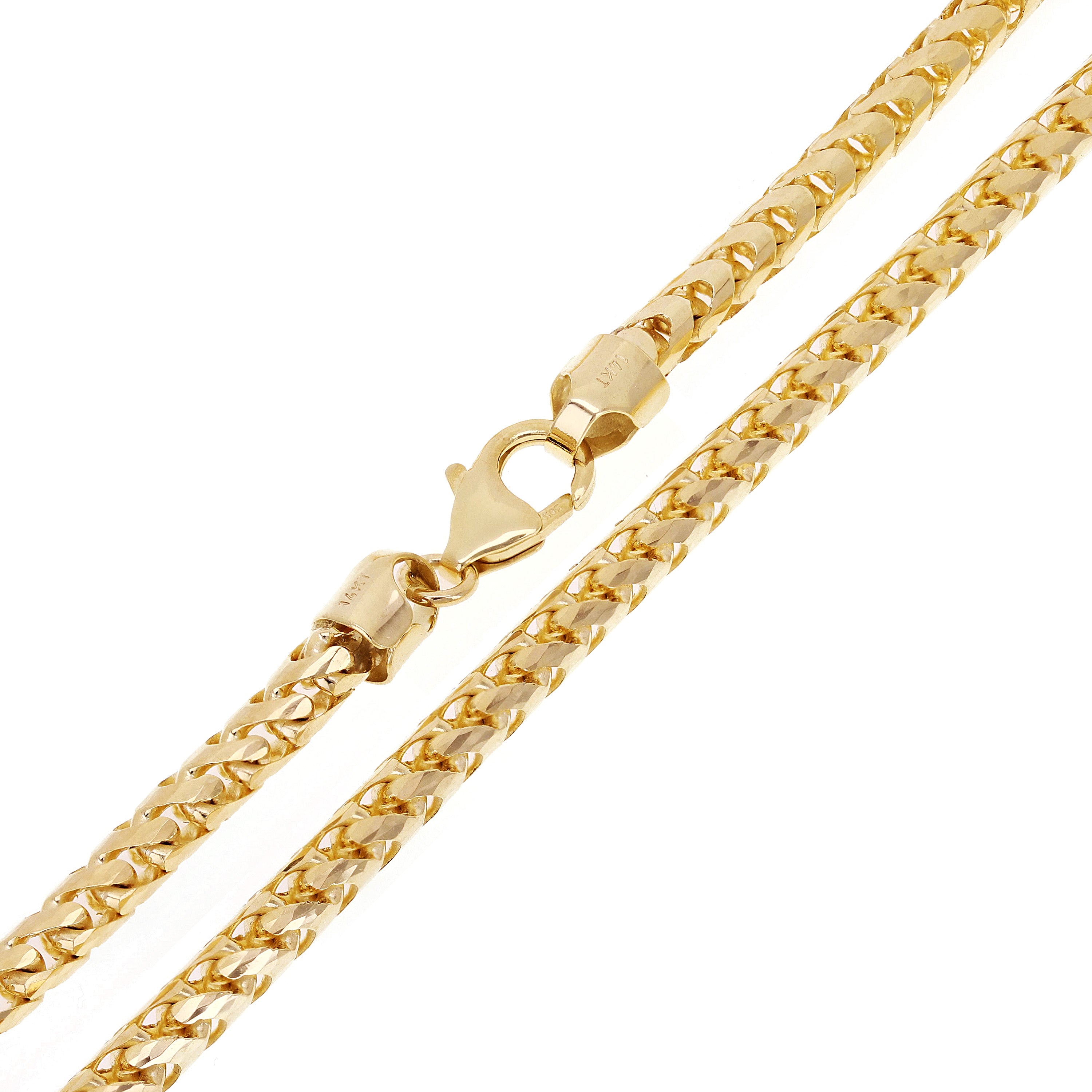 Italian 14k Yellow Gold Solid Diamond Cut Franco Chain Necklace 4 mm 20", 22", 24", 26", 28"