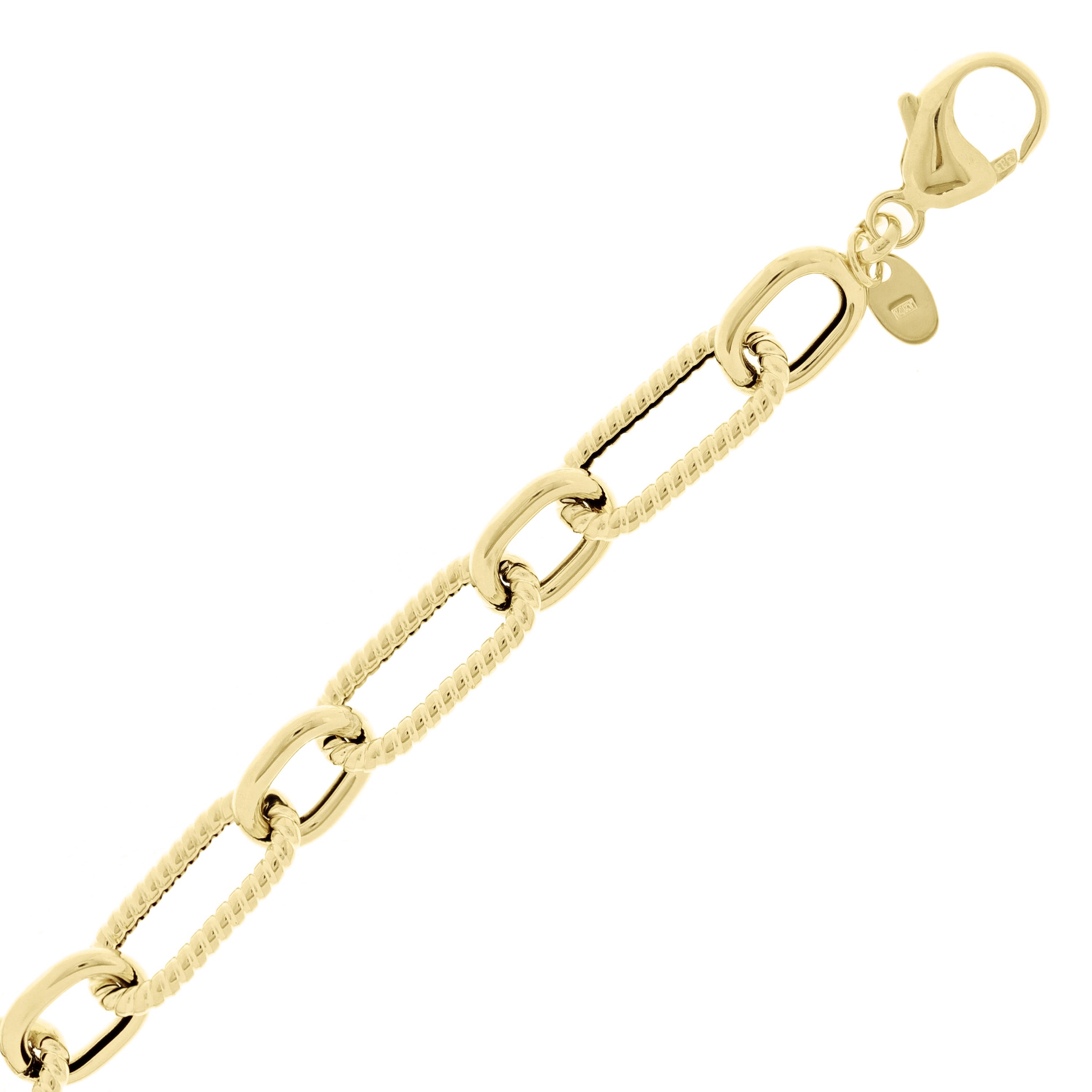 Italian 14k Yellow Gold Hollow Twisted Paper Clip Link Bracelet 8.75" 8.6mm 8.6g