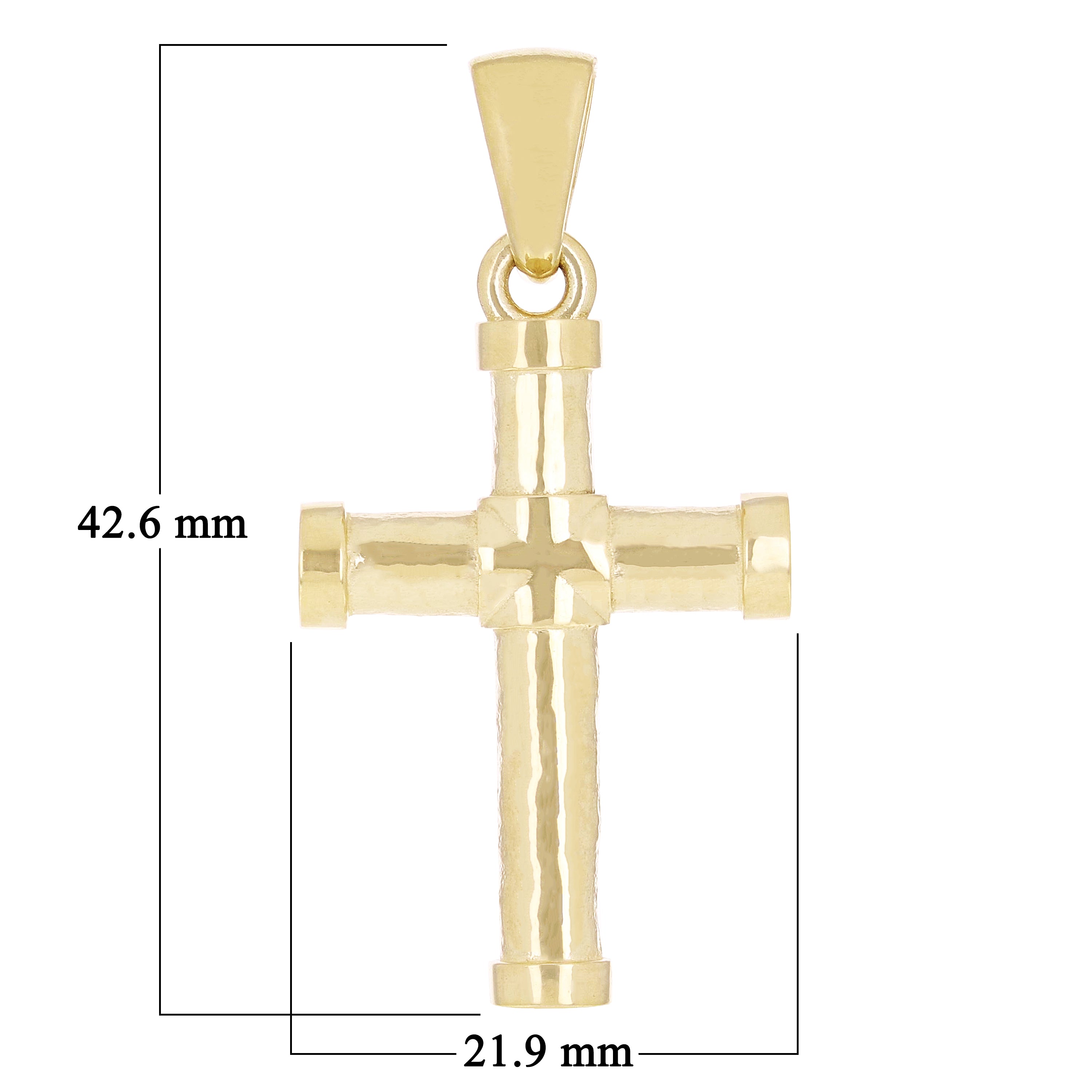 14k Yellow Gold Hammered Cross Religious Charm Pendant 1.6" 12.4 grams