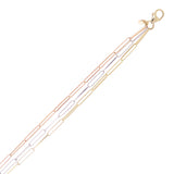 Italian 14k Tri-Color Gold Triple Paper Clip Link Chain Bracelet 7.5" 4.7 grams