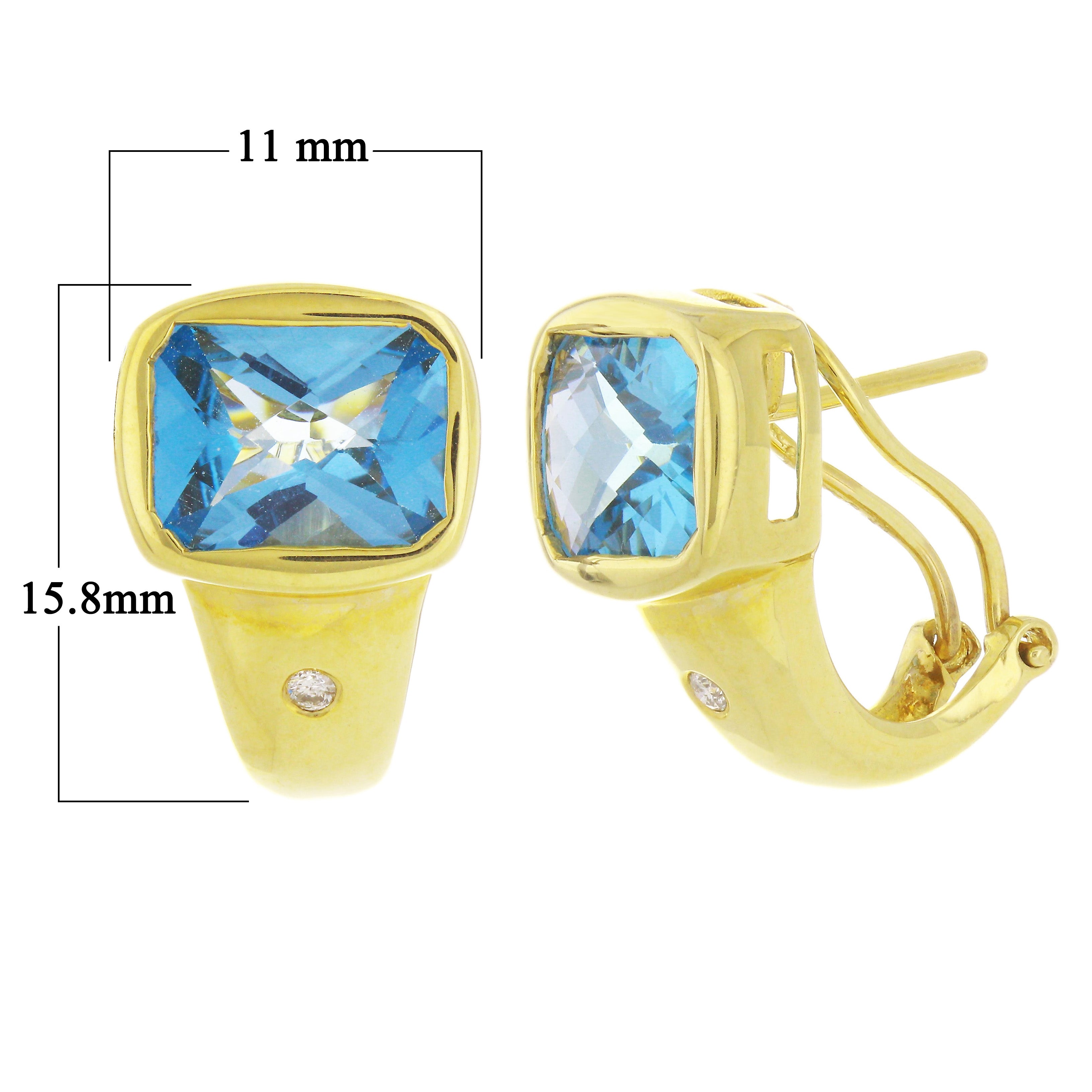 14k Yellow Gold Blue Topaz & Diamond Half Hoop Earrings