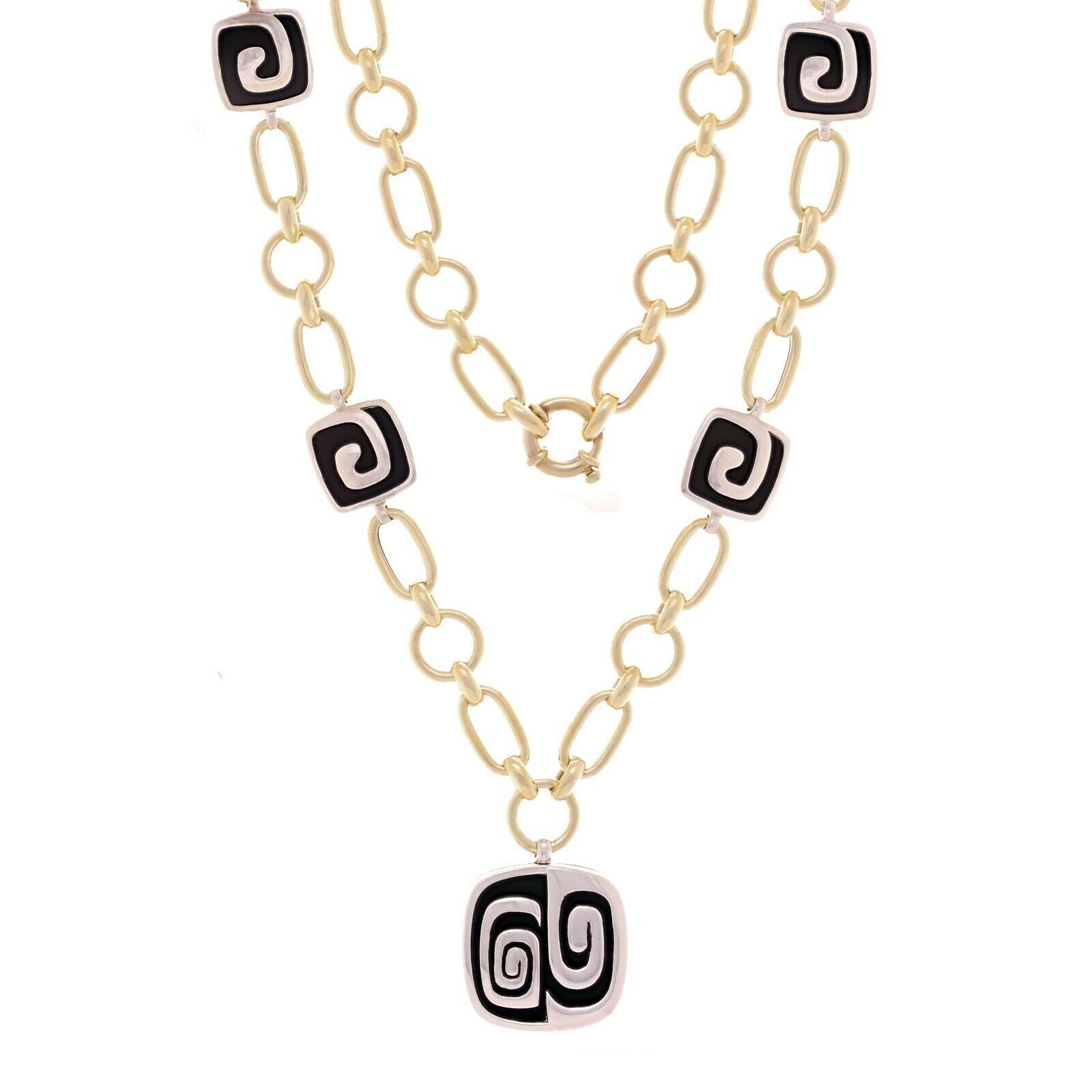 14k Two Tone Gold 16" Fancy Chain Necklace & 8" Bracelet Set with Onyx 81.8g