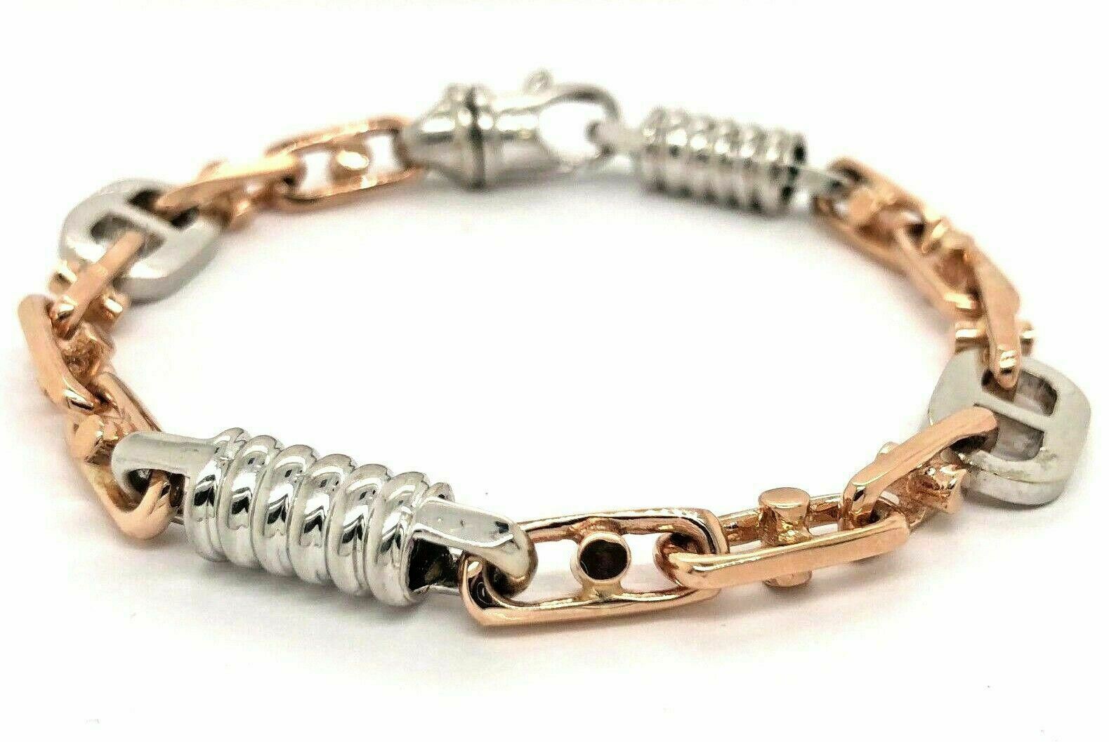 Men's 14k Two Tone Gold Handmade Fashion Link Bracelet 7" 7.5mm 25.5 grams