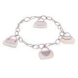 14k White Gold Mother of Pearl Bag Purse Charm Bracelet 7.5" - Bag