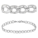 14k White Gold Solid Diamond Cut Horse Shoe Bracelet 6.5" 6.4mm 8 grams - White,6.5"