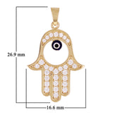 Italian 14k Yellow Gold Enamel Hamsa Hand Pendant with CZ 26.9mmx16.6mm 2.3g - Big