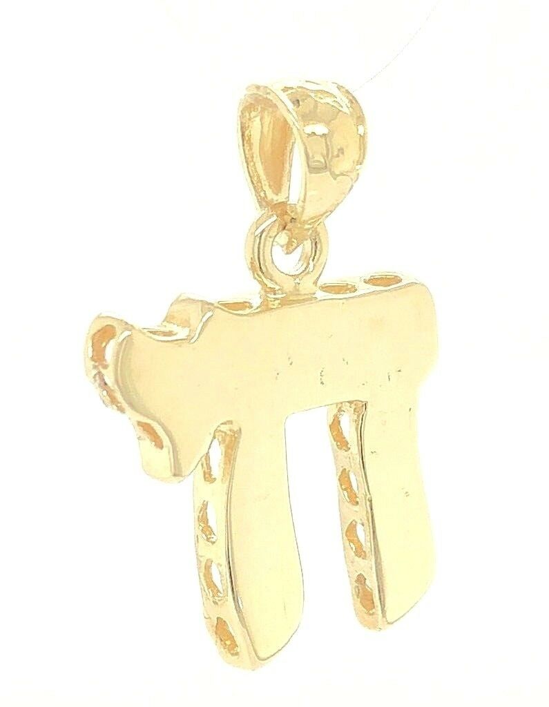 14k Yellow Gold Jewish Symbol of Life Hebrew Chai Charm Pendant 2.3 grams
