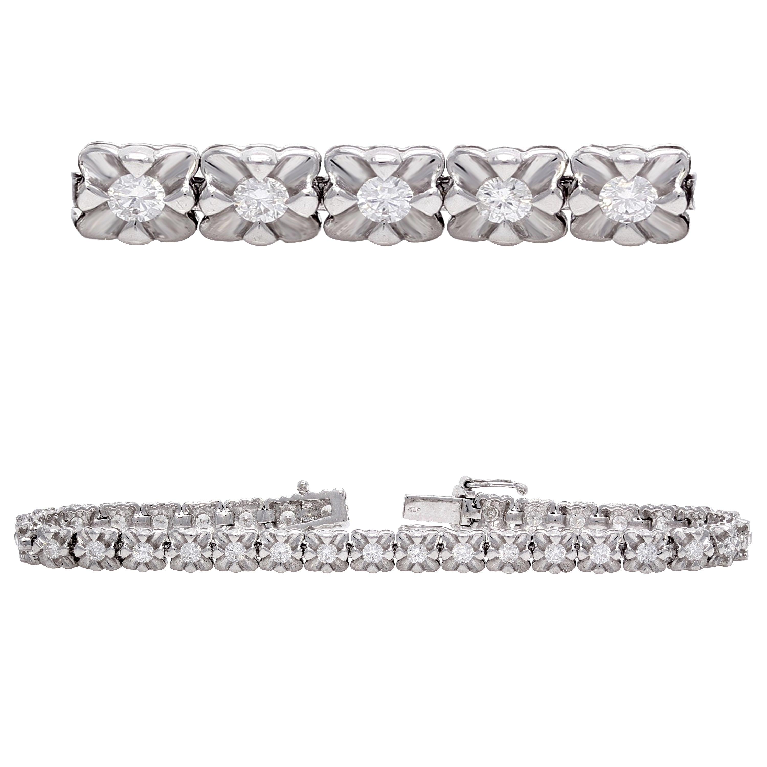 18k White Gold 2.30ctw Diamond Flower Link Tennis Bracelet 7"