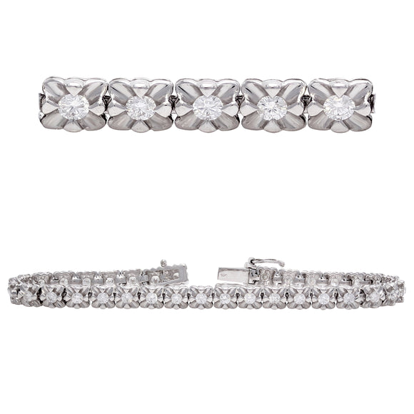 18k White Gold 2.30ctw Diamond Flower Link Tennis Bracelet 7