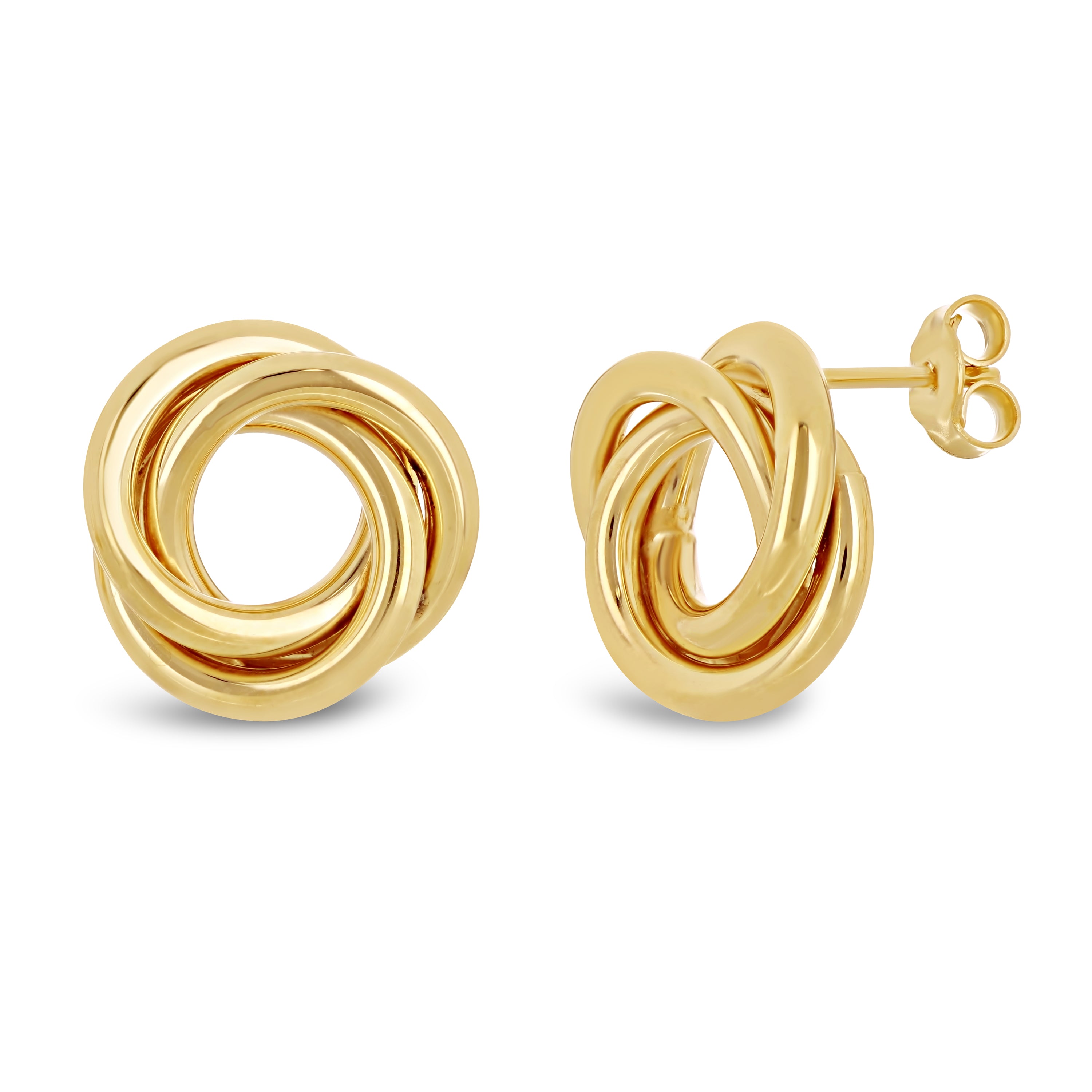 Italian 14k Yellow Gold Shiny Tubular Multiple Eternity Circle Stud Earrings