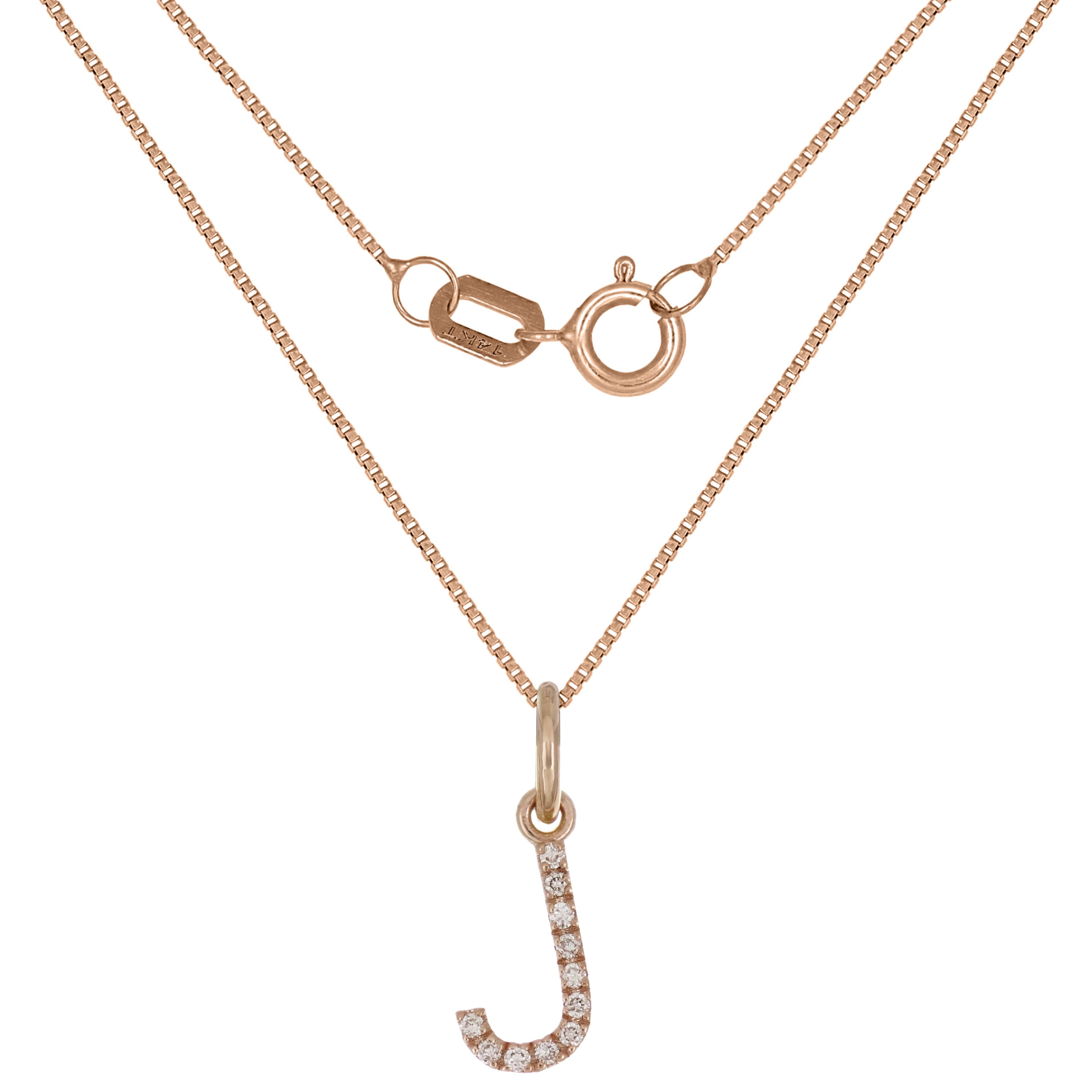 14k Rose Gold Diamond Initial Letter J Charm Pendant Necklace 18" - Letter J,Rose