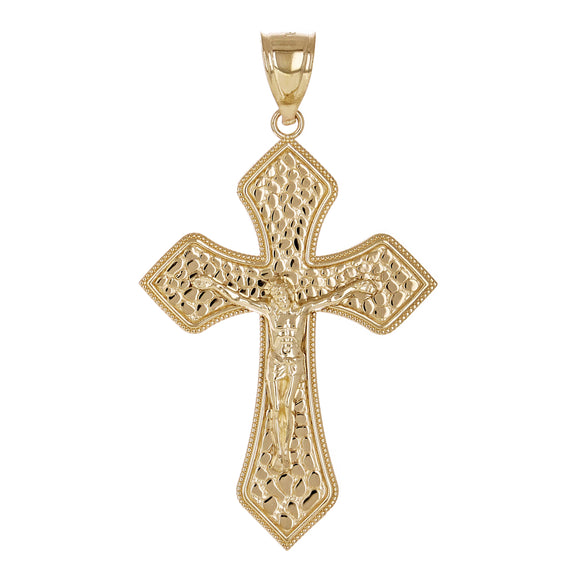 14k Yellow Gold Jesus Christ Crucifix Nugget Cross Charm Pendant 1.9