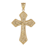 14k Yellow Gold Jesus Christ Crucifix Nugget Cross Charm Pendant 1.9" 4.7 grams